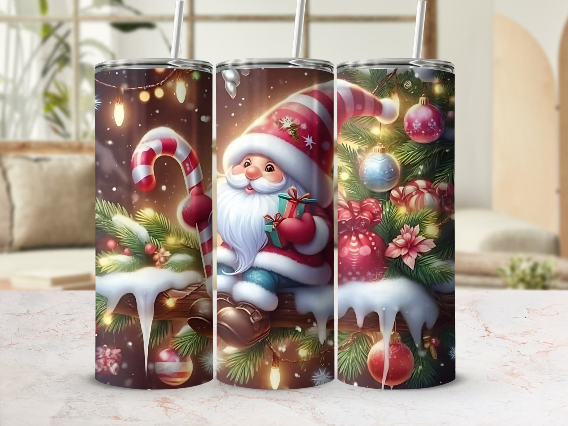 Festive Santa and Candy Cane Christmas Tumbler