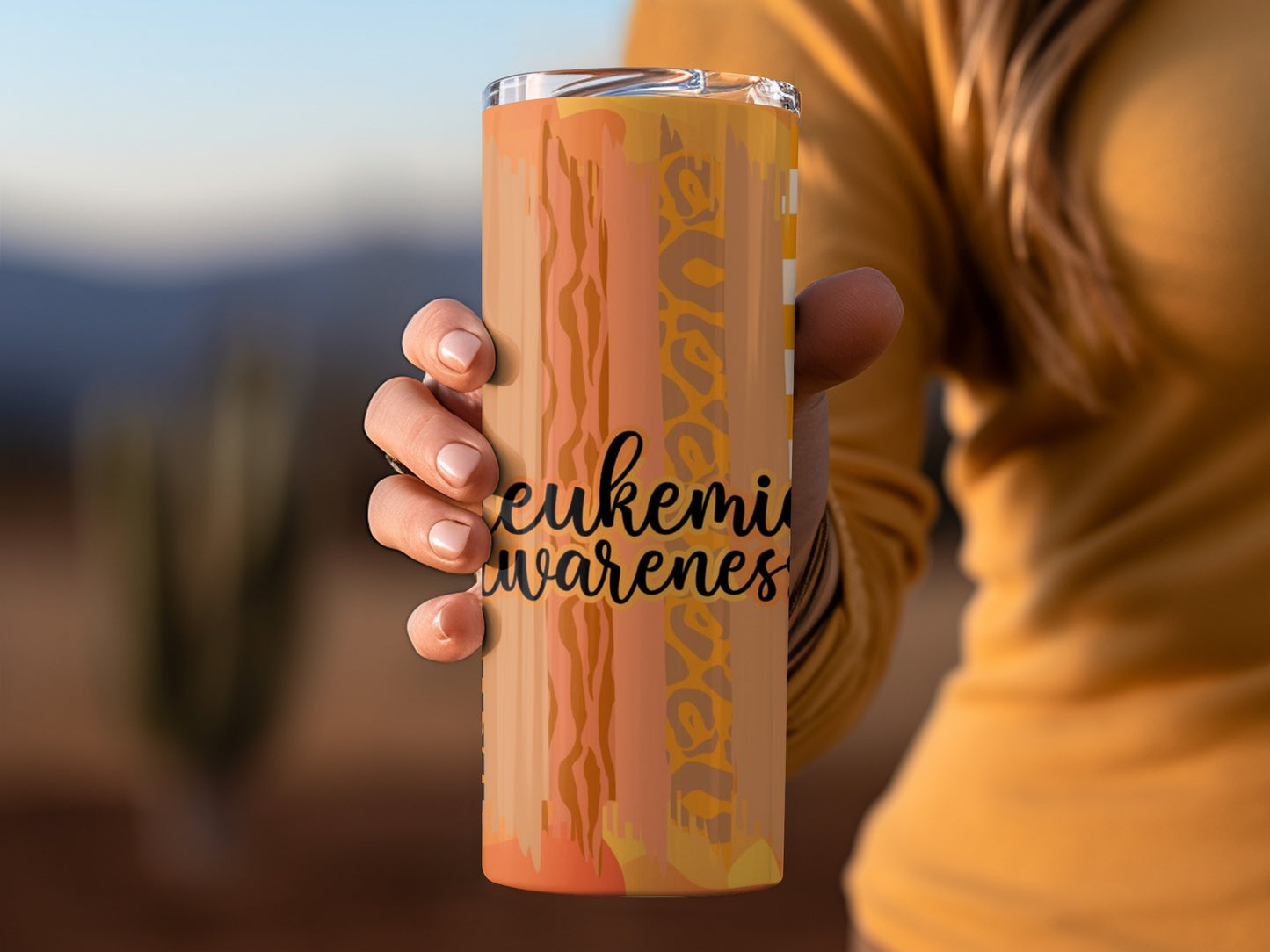 Leukemia Awareness Orange Pattern Tumbler Cup