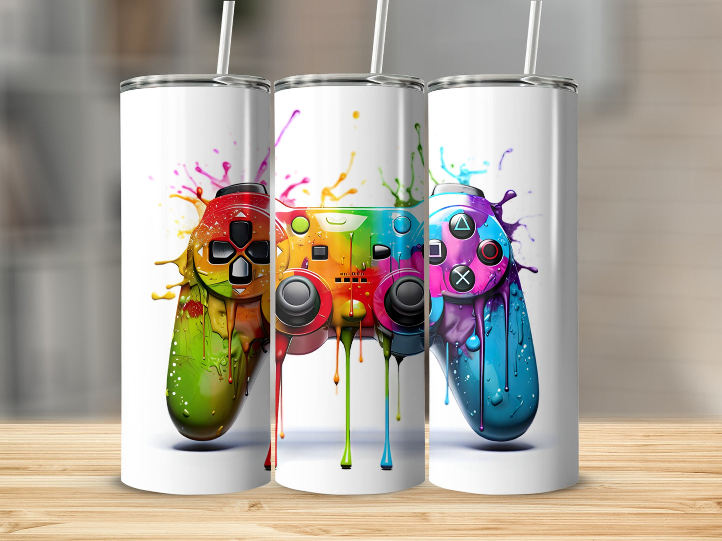 Color Splashed Game Controller Design Tumbler