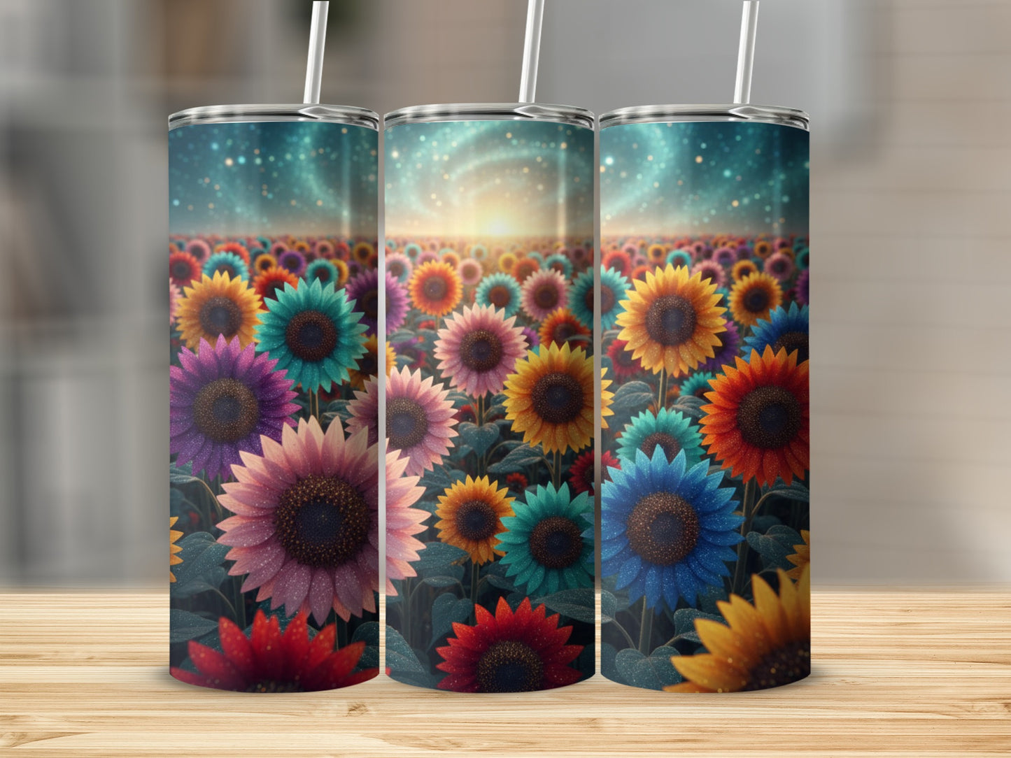 Vibrant Sunflowers Under the Stars Tumbler Design