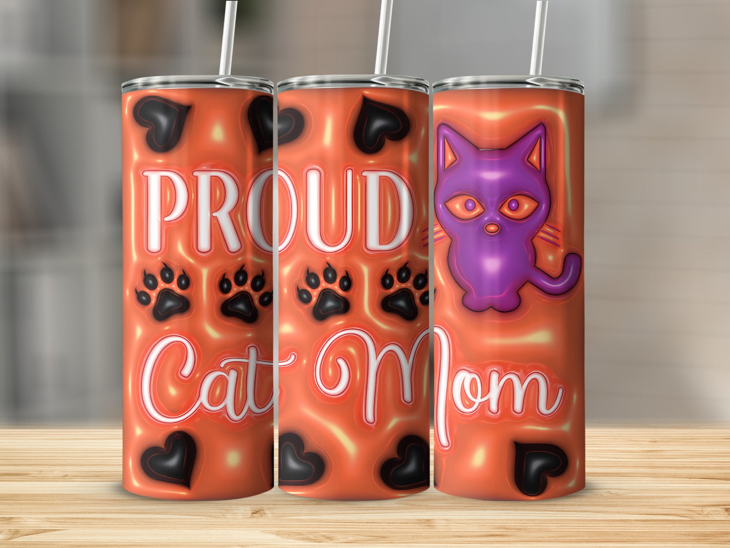 Proud Cat Mom Tumbler with Cute Purple Cat Design