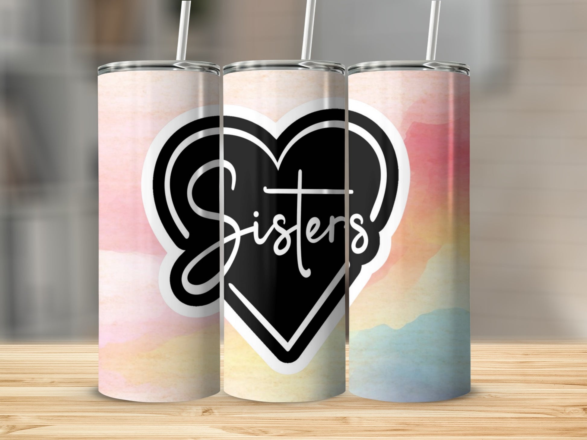 Heart Sisters Pastel Background Tumbler