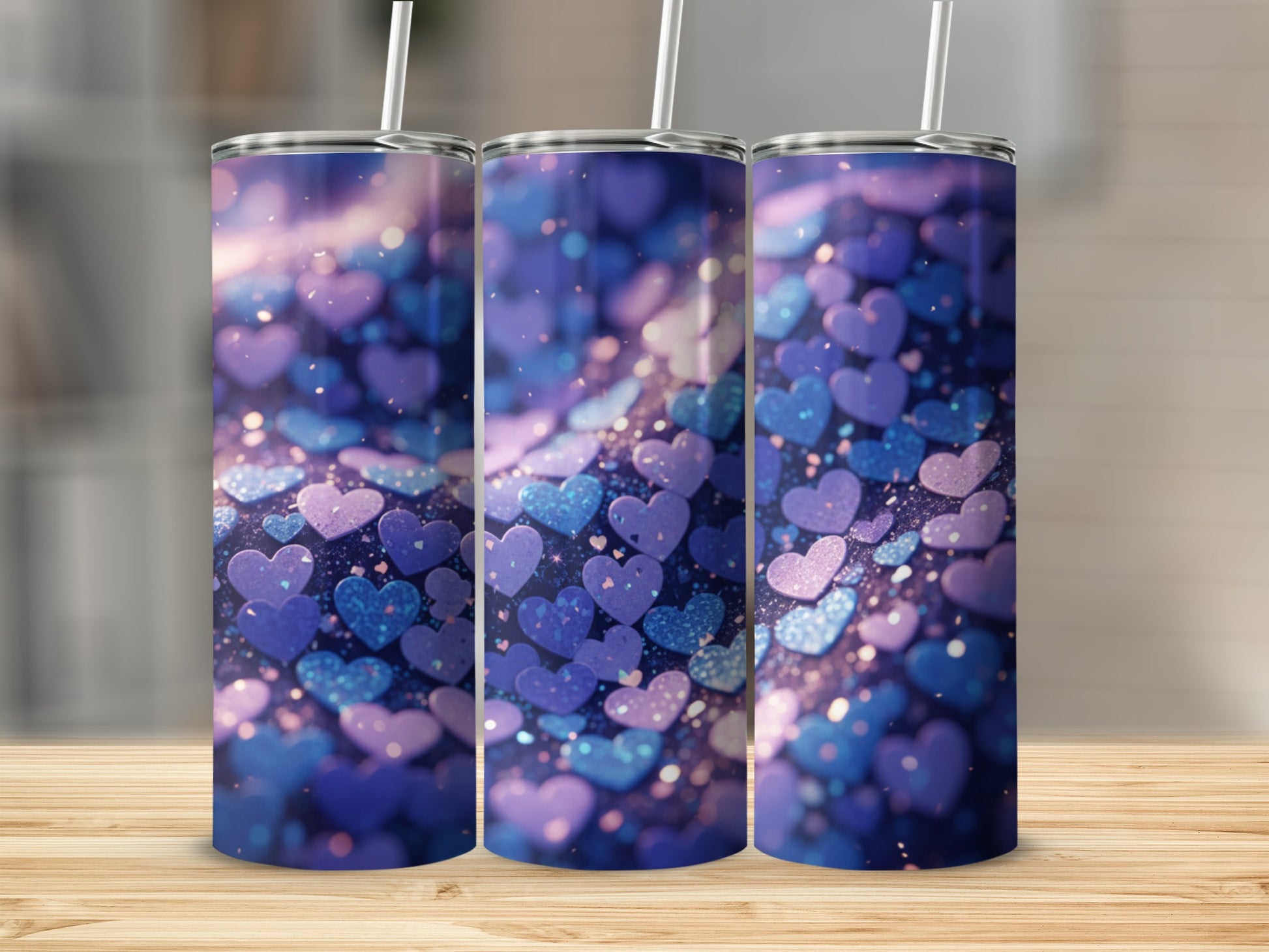 Blue and Pink Heart Patterned Insulated Tumbler