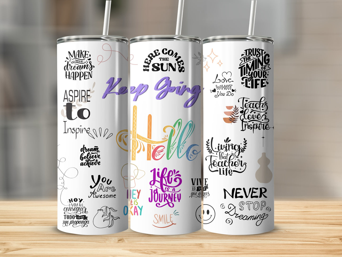 Motivational Quote Print Travel Tumbler