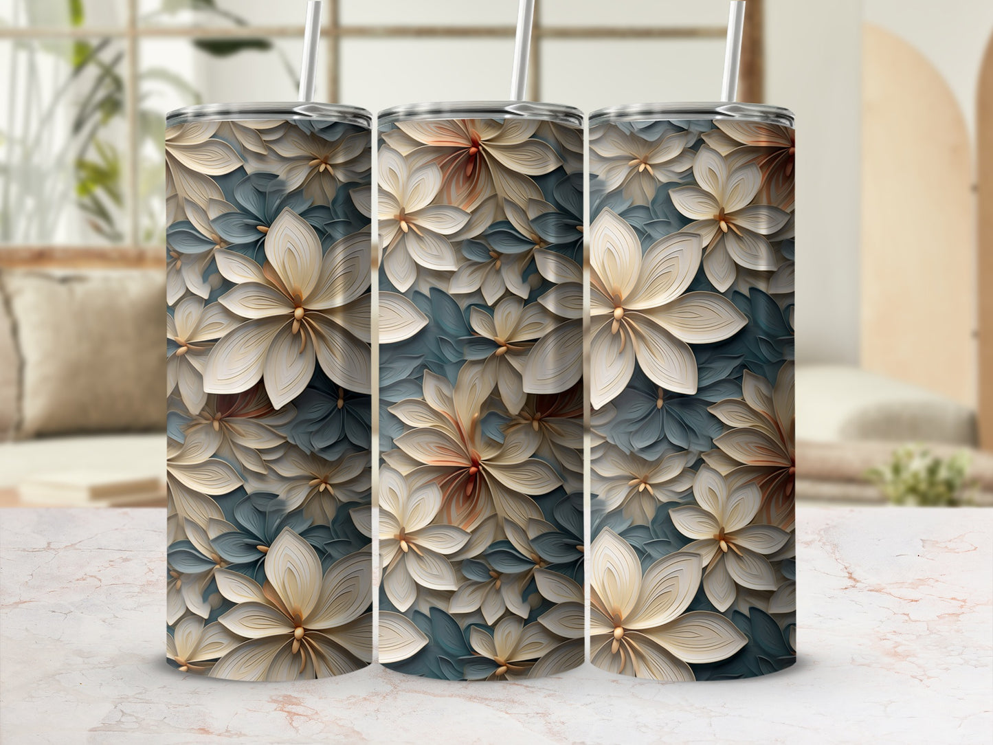Elegant Floral Patterned Insulated Drink Tumbler