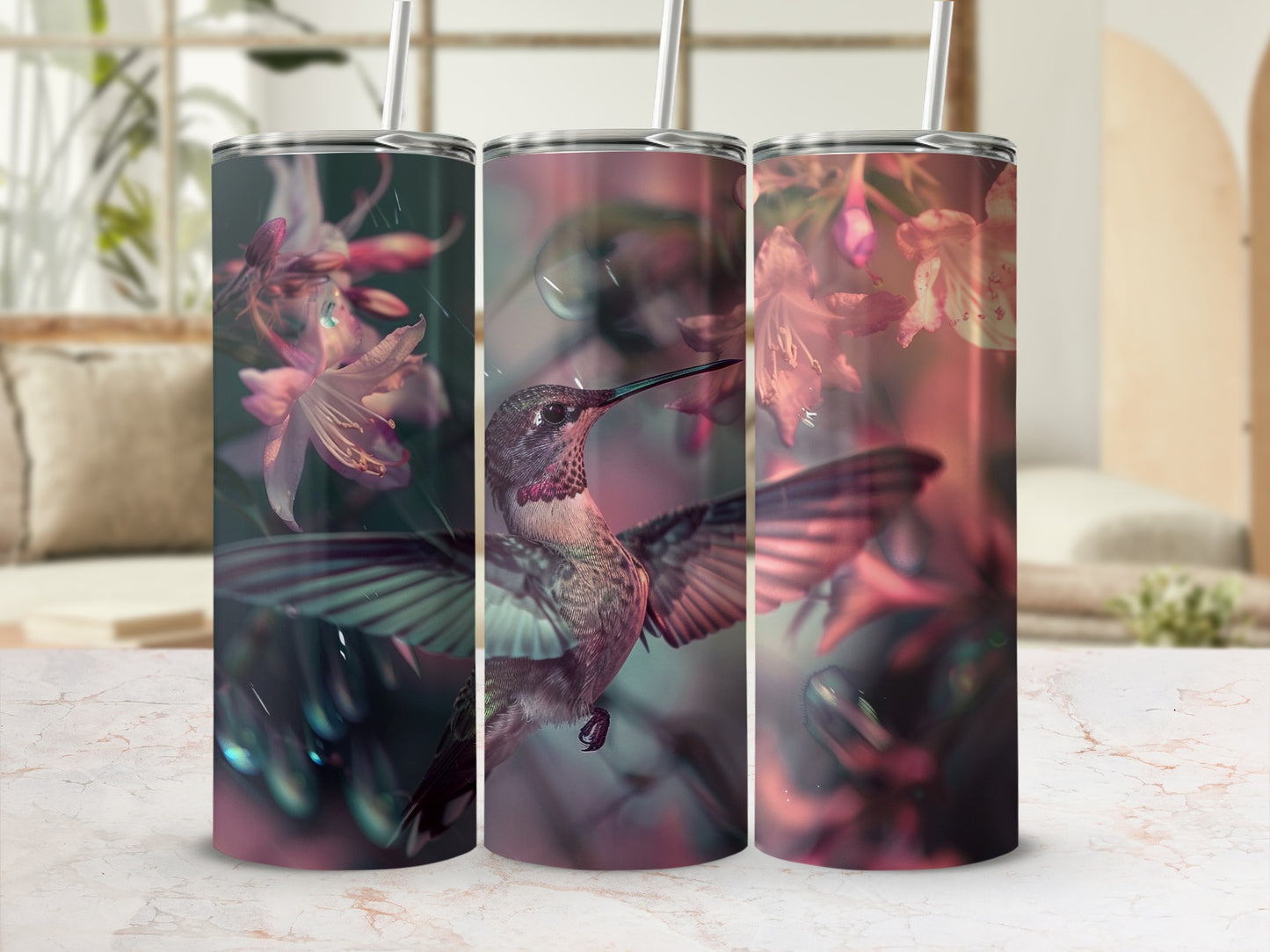 Vibrant Hummingbird Floral Water Droplets product type