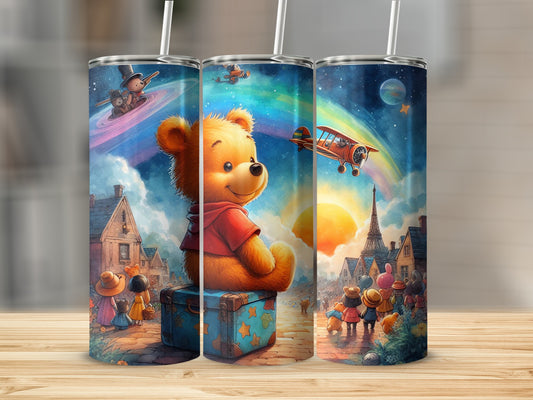 Teddy Bear Adventures in Paris Artwork Scene Novelty Tumblers