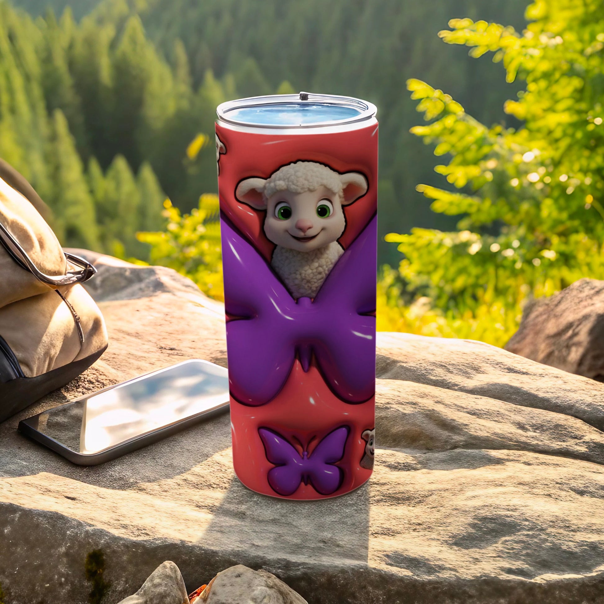Adorable Lamb with Butterfly Design Tumbler Cup