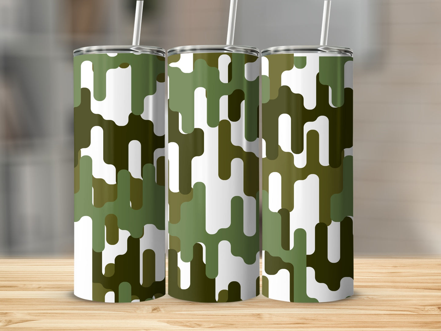 Camouflage Patterned Tumbler with Straw Beverage Holder