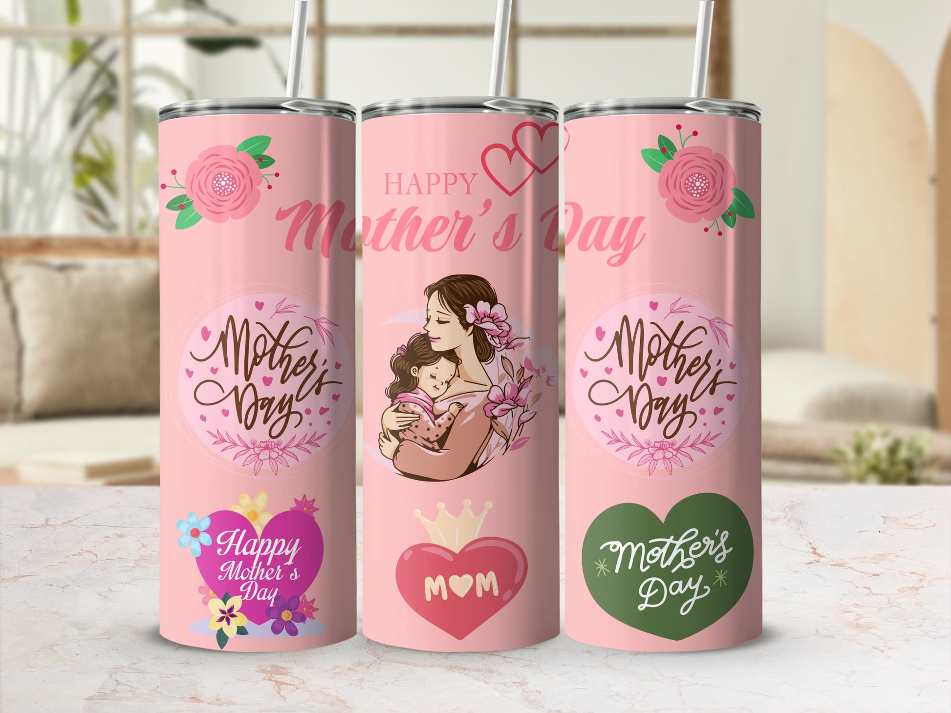 Happy Mother's Day Floral Design Insulated Drink Tumbler
