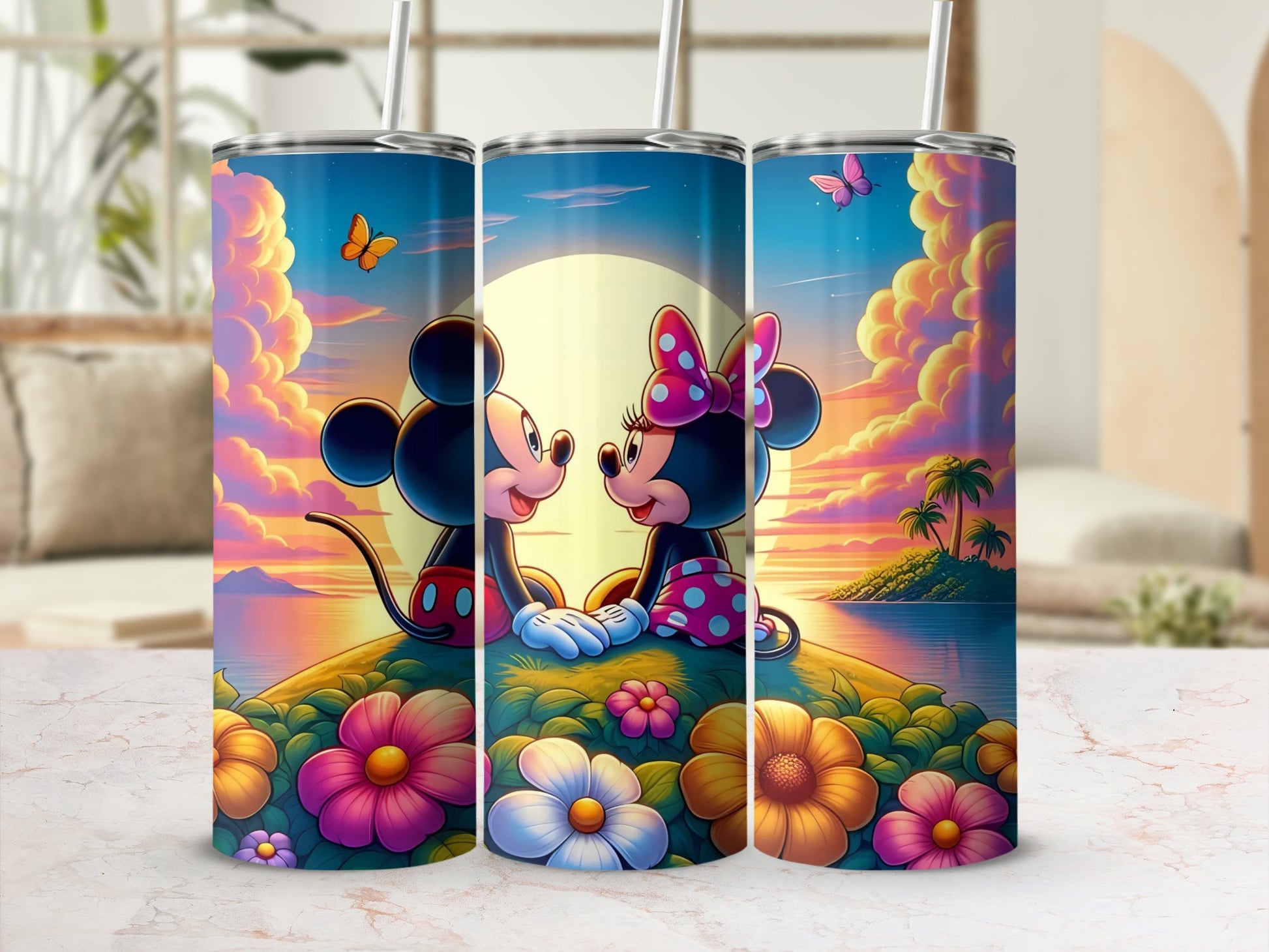 Colorful Cartoon Mouse Couple Design Tumbler