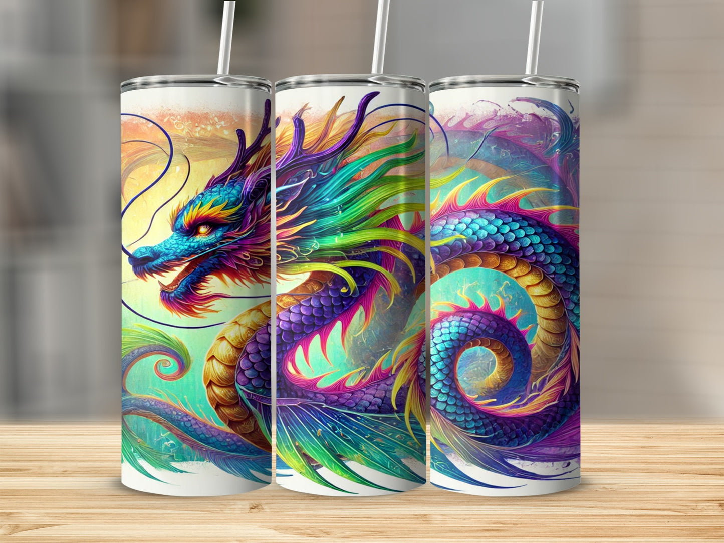 Vibrant Colorful Dragon Artwork Insulated Drinkware Cups