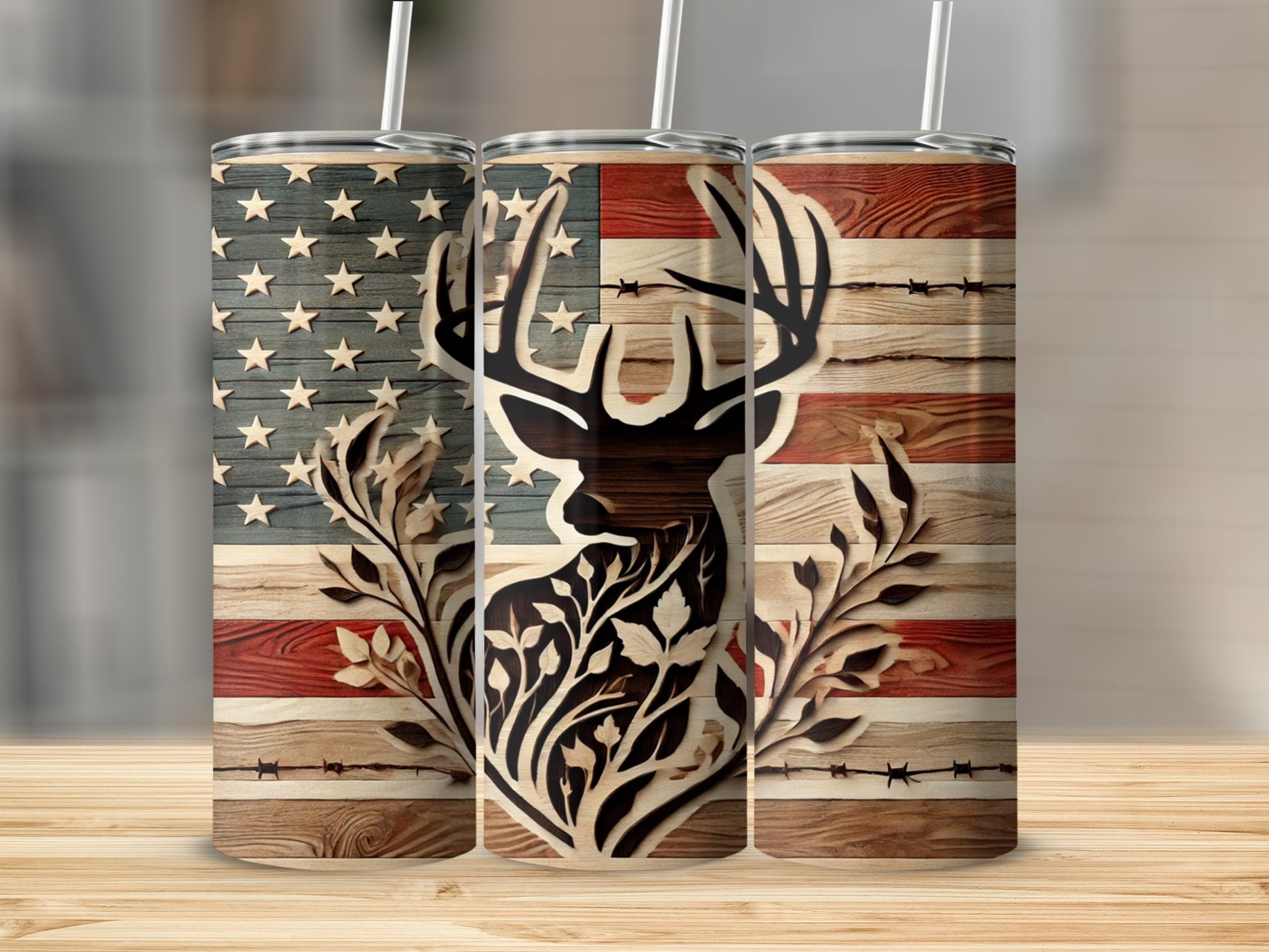 Rustic American Flag Patriotic Deer Tumbler product