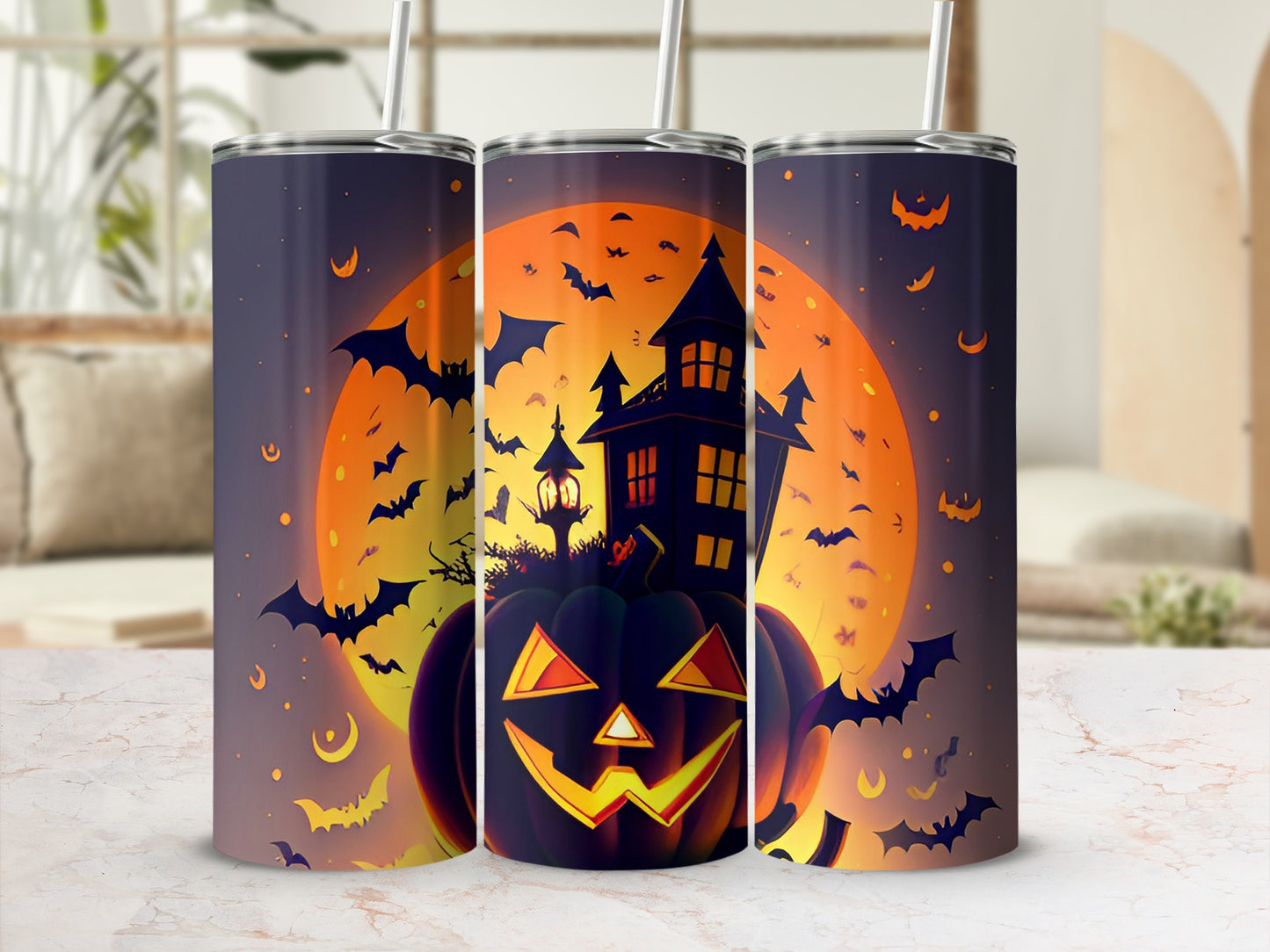 Spooky Halloween Castle and Pumpkin Tumbler Product