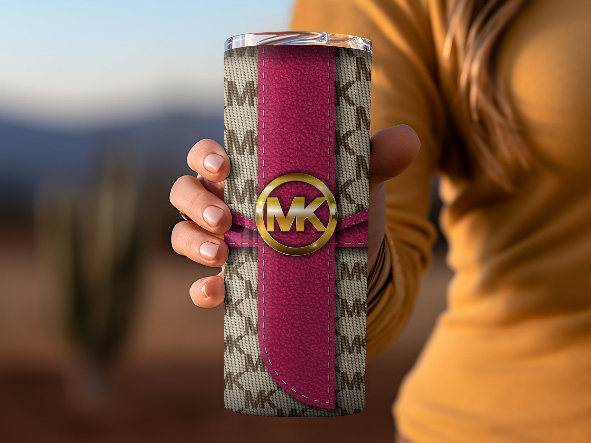 Stylish MK Pink and Beige Insulated Tumbler Cup