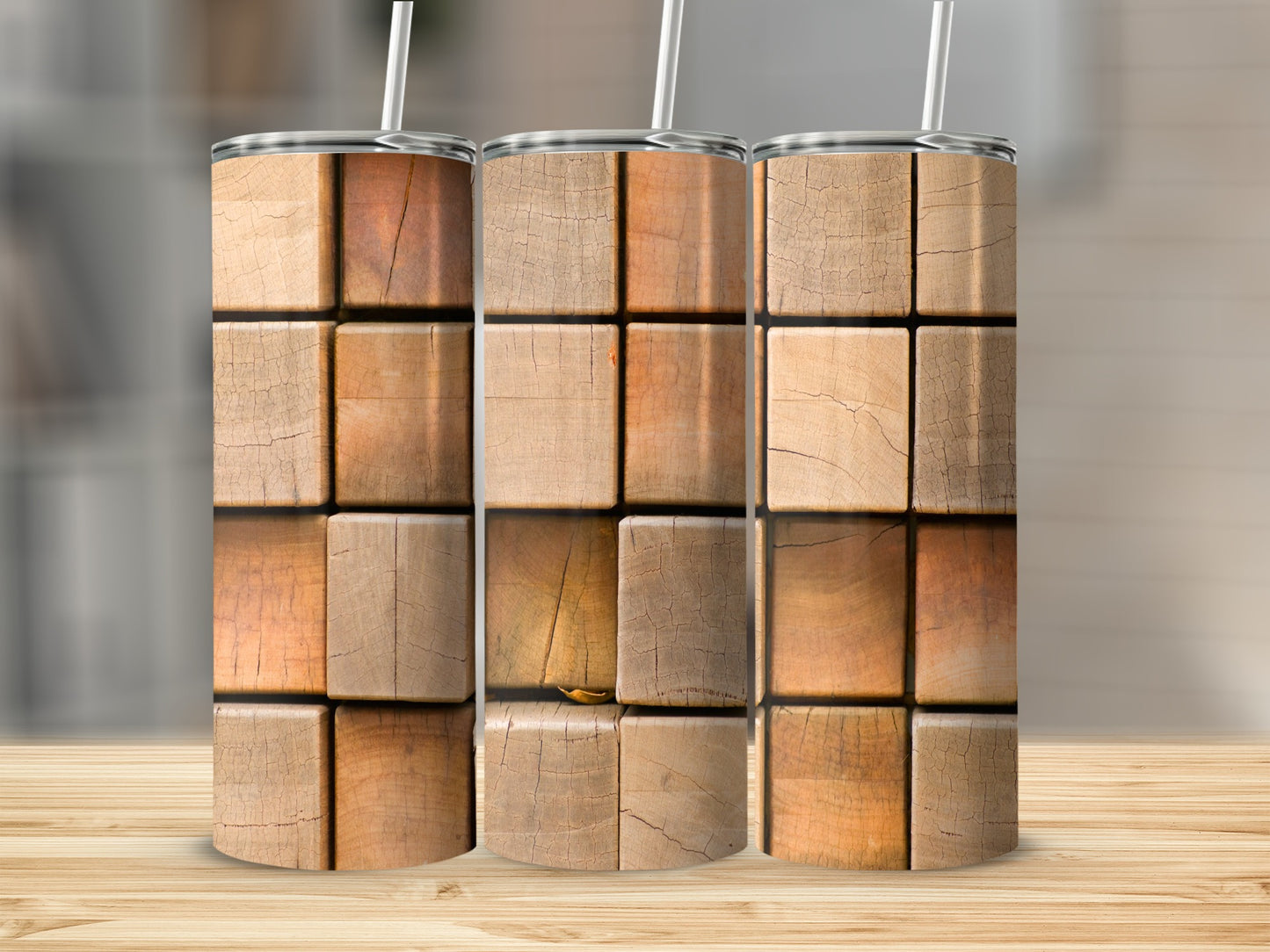 Wood Blocks Brown Orange Background Graphic Tumblers