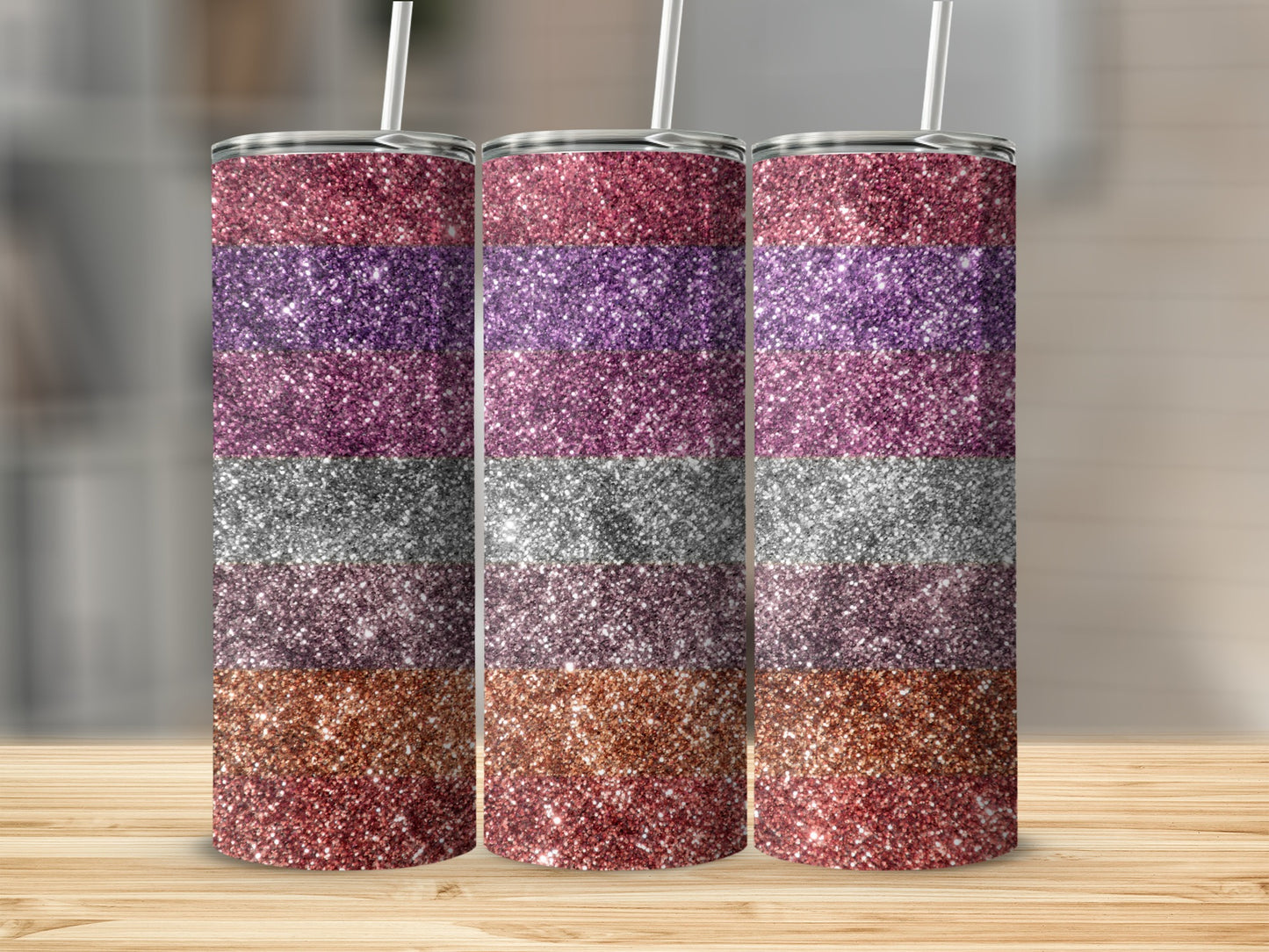 Glittery Ombré Sparkling Tumbler With Straw