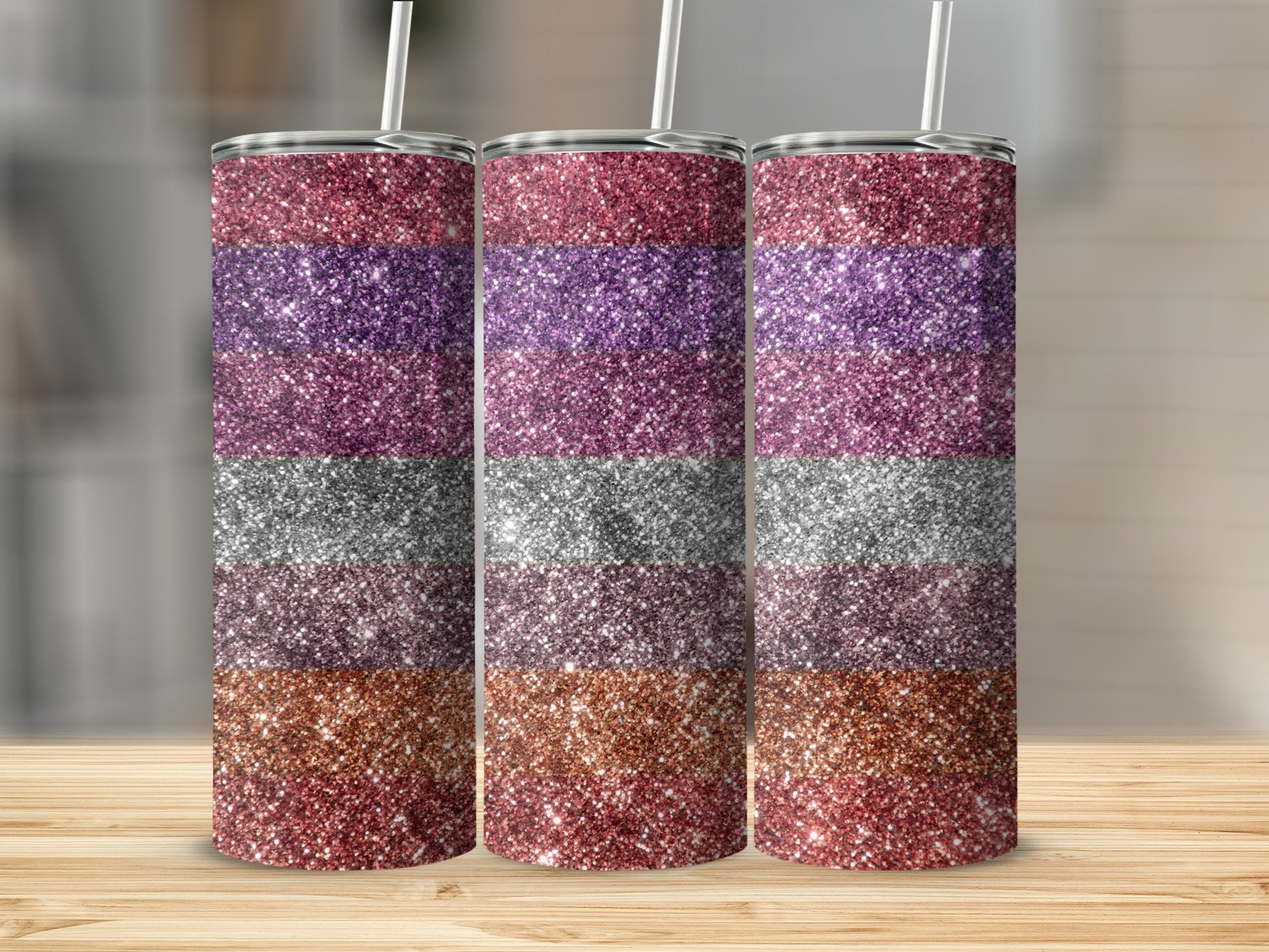 Glittery Ombré Sparkling Tumbler With Straw