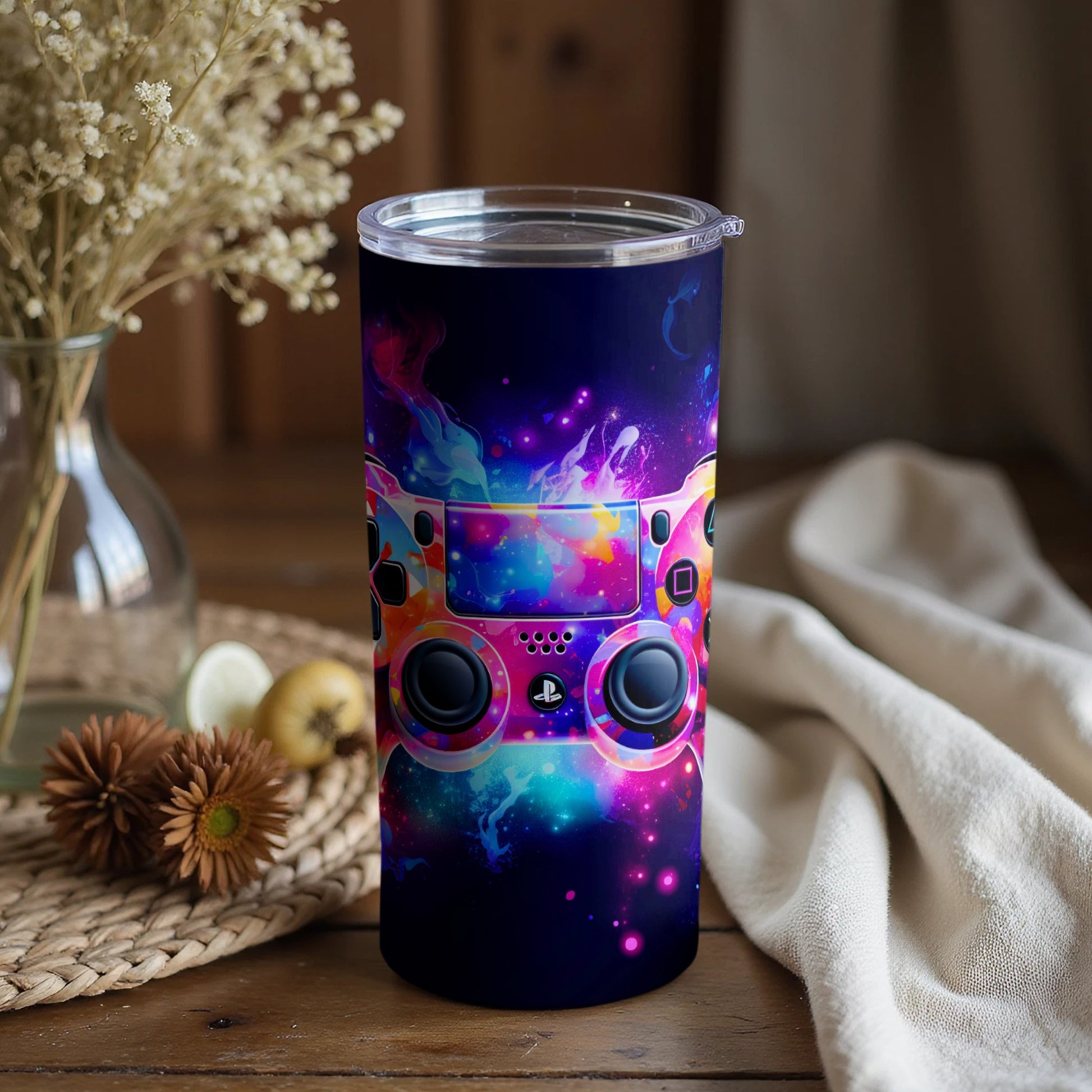 Colorful Controller Tumbler with Abstract Art Design