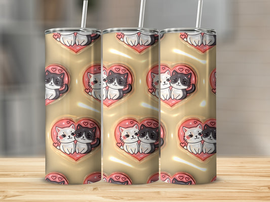 Cute Kitty Couple in Heart Insulated Tumbler