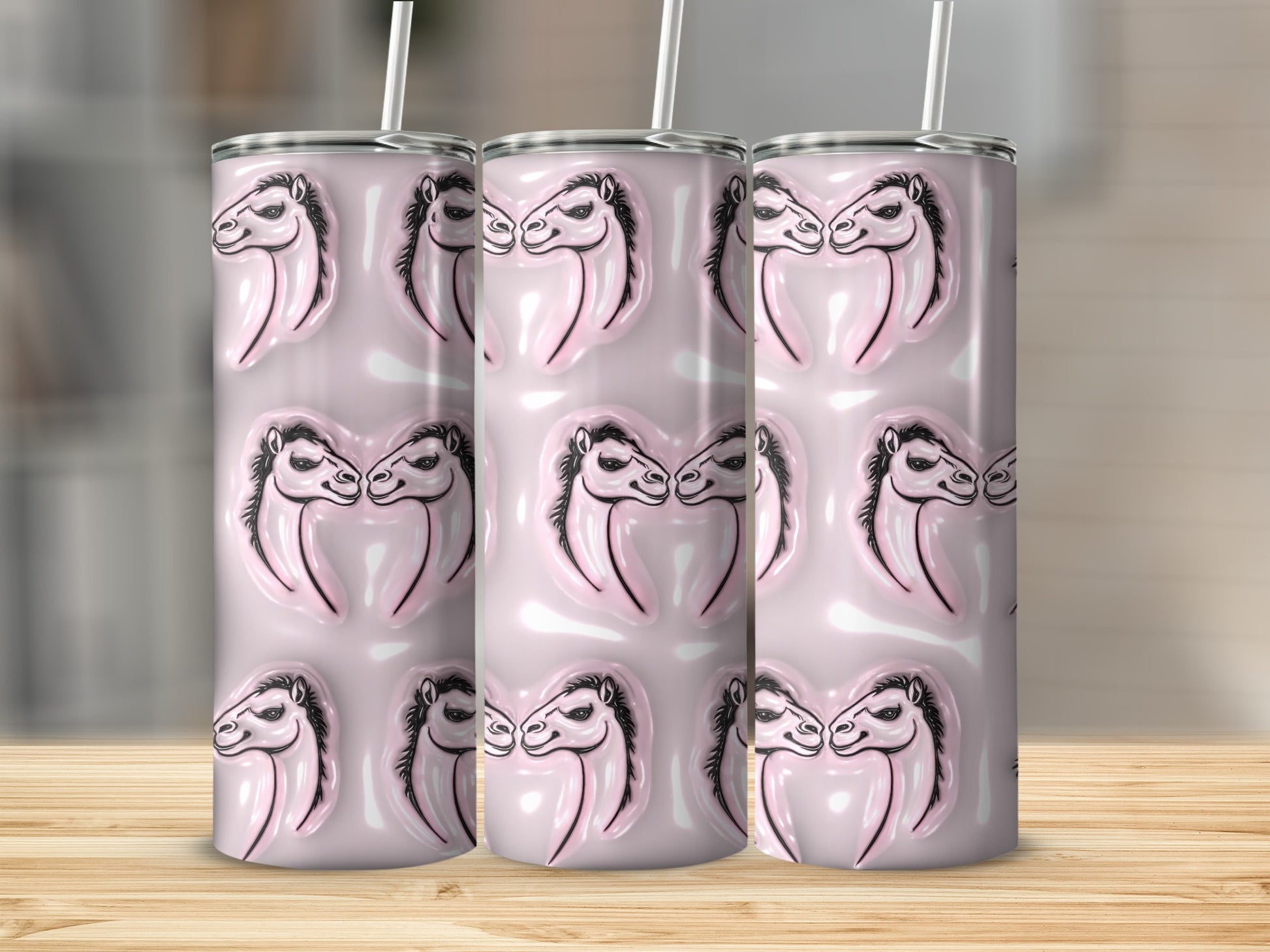 Adorable Pink Alpaca Hearts Themed Tumbler Cup