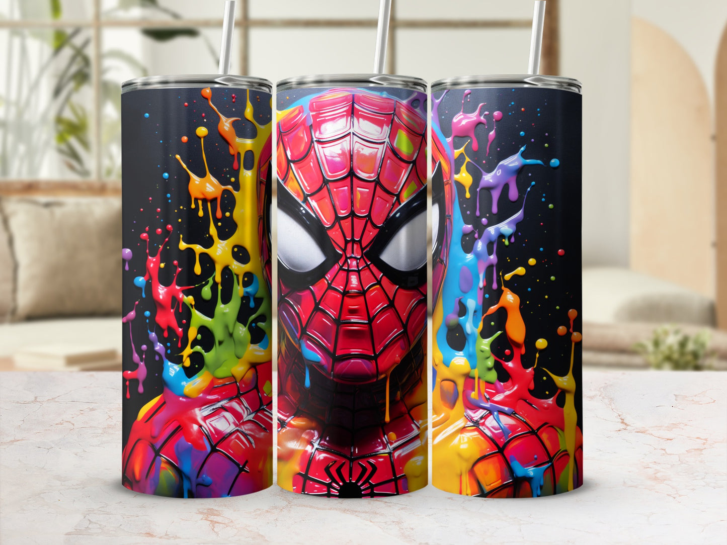 Vibrant Paint Splatter Superhero Insulated Tumbler