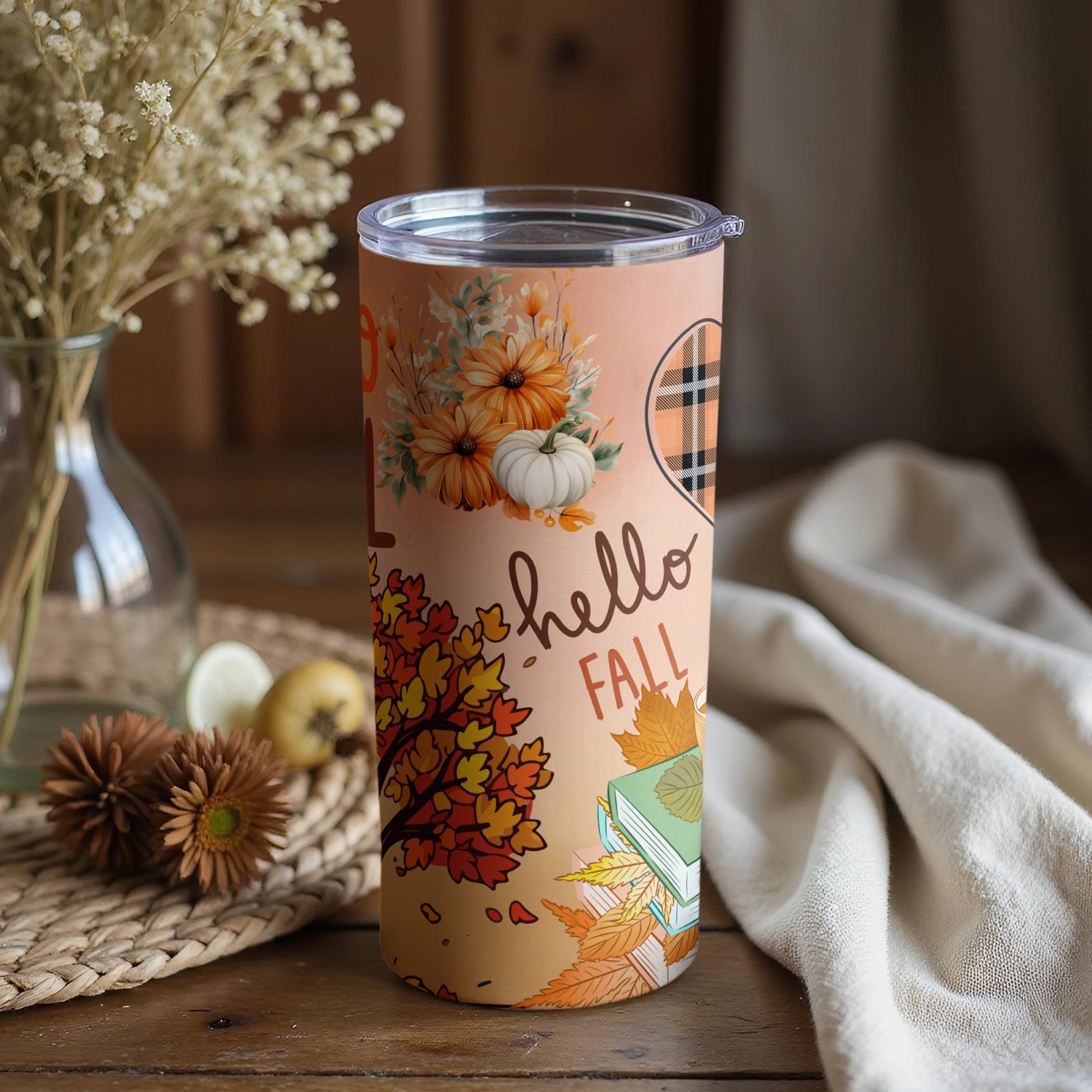 Hello Fall Autumn Floral Insulated Travel Mug