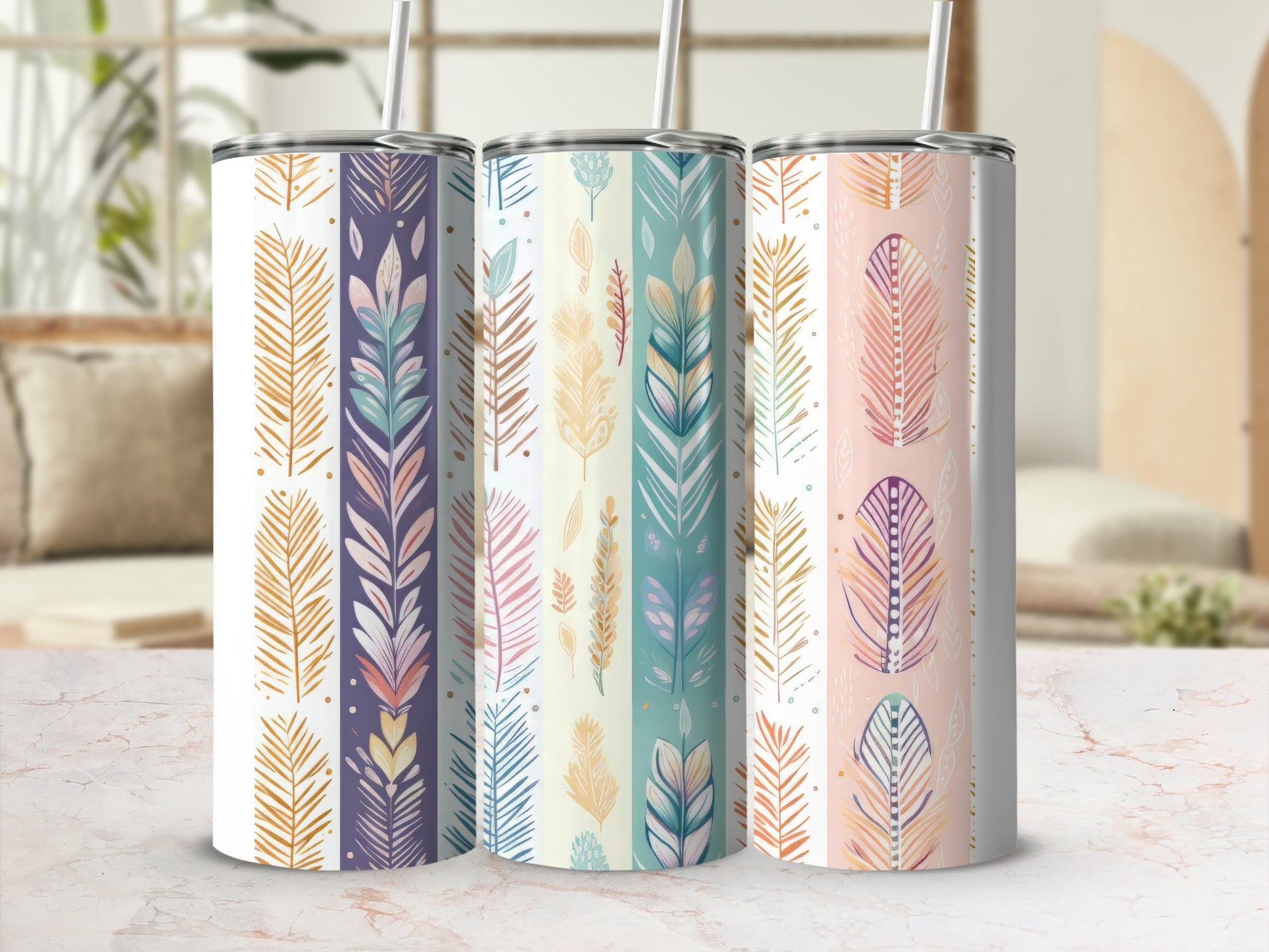 Boho Feather Design Insulated Tumbler Set Product