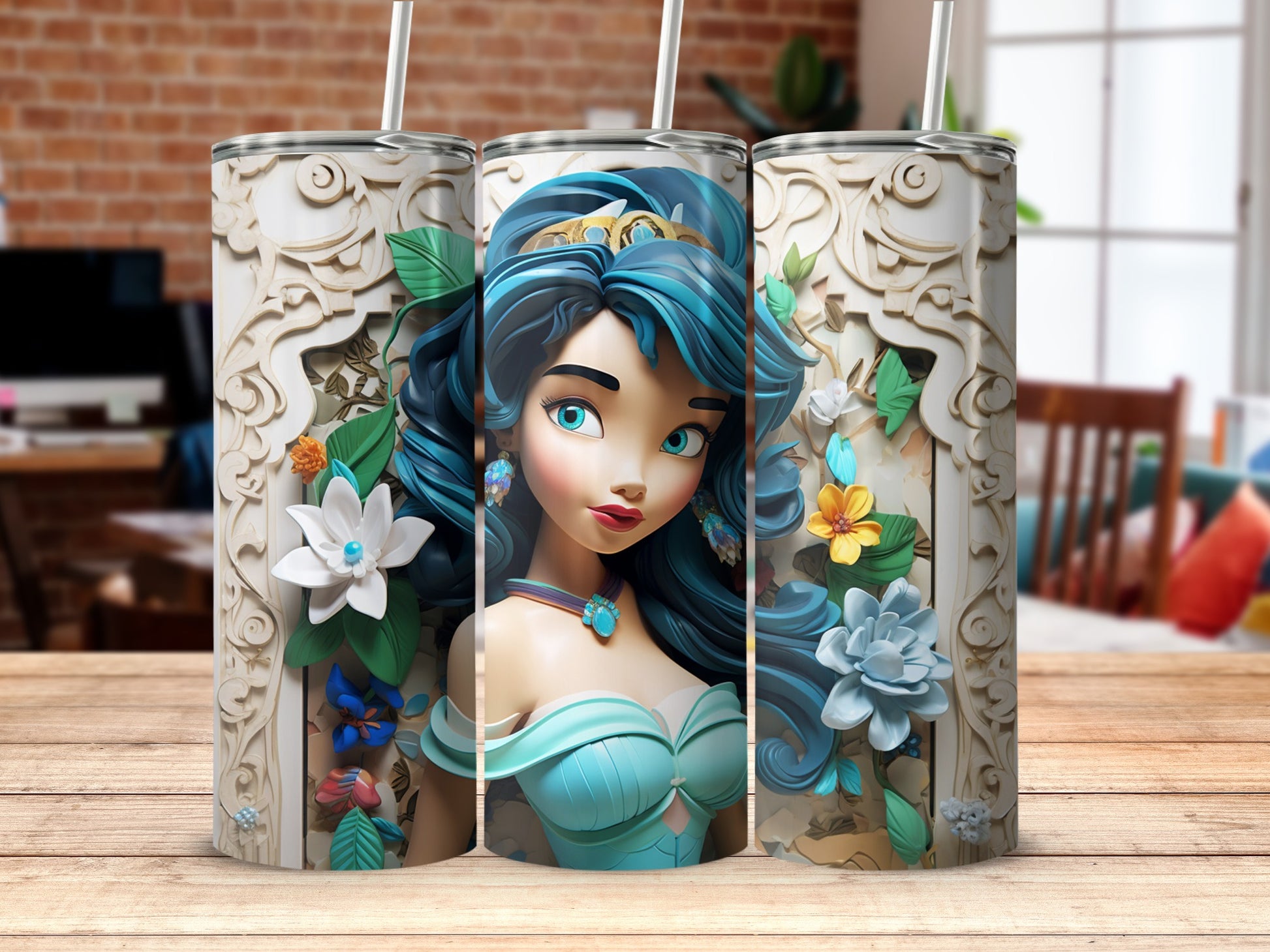Colorful Floral Fantasy Character Tumbler Design