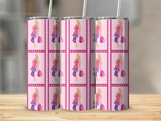 Barbie Pink Framed Design With Fashion Doll Pattern Tumblers