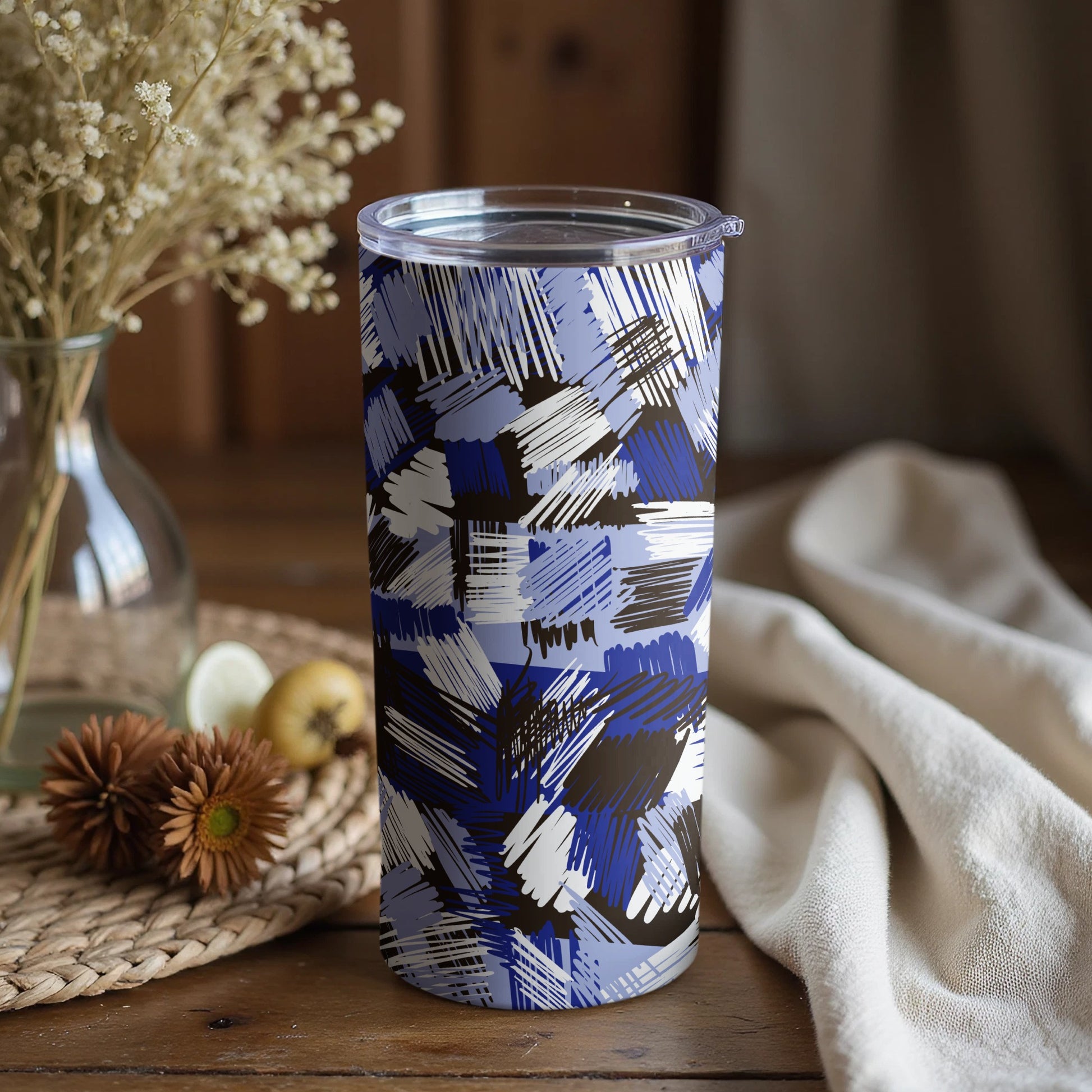 Abstract Blue Stroke Pattern Insulated Tumbler