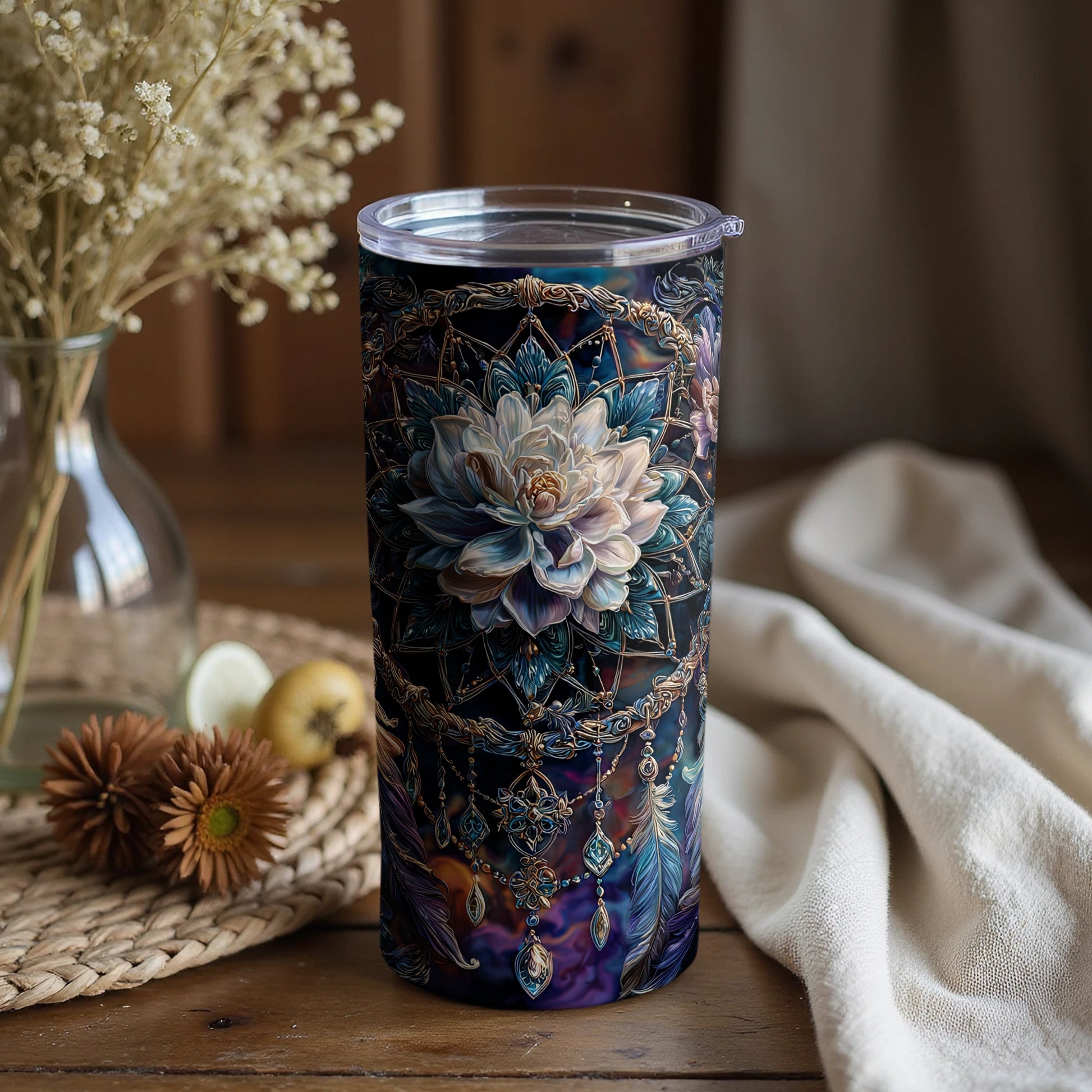 Elegant Floral Design Tumbler with Intricate Patterns