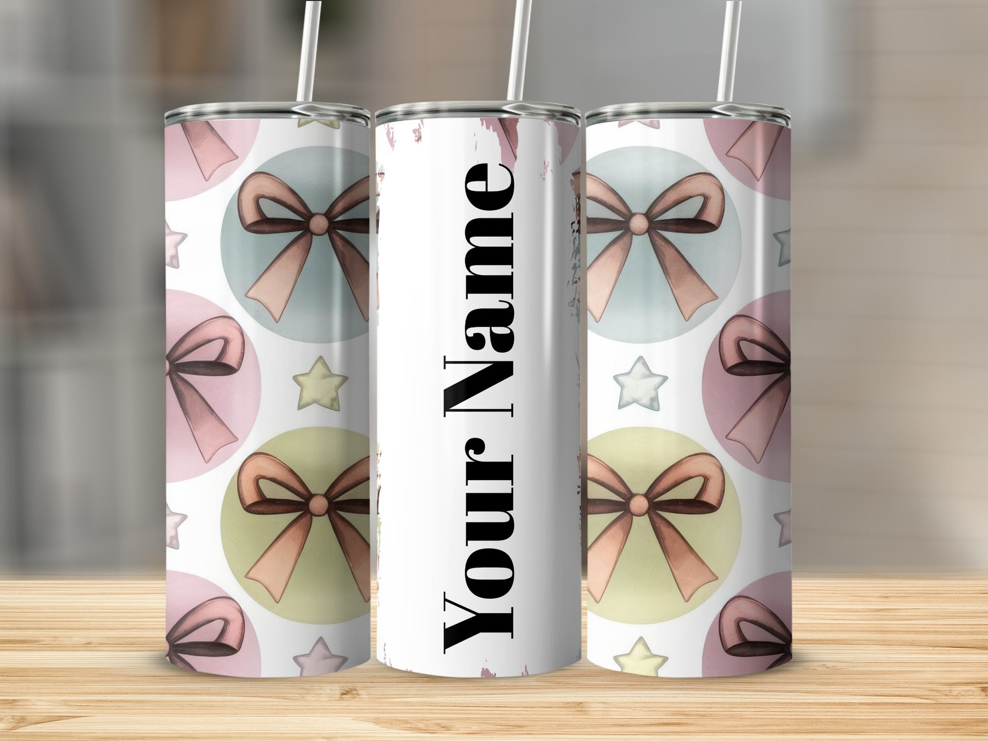Customizable Cute Bow Design Tumbler with Stars Decor