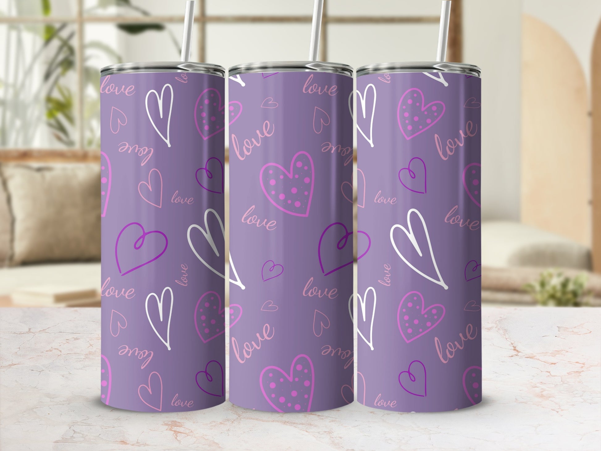Purple Love Hearts Patterned Tumbler Drinkware Product