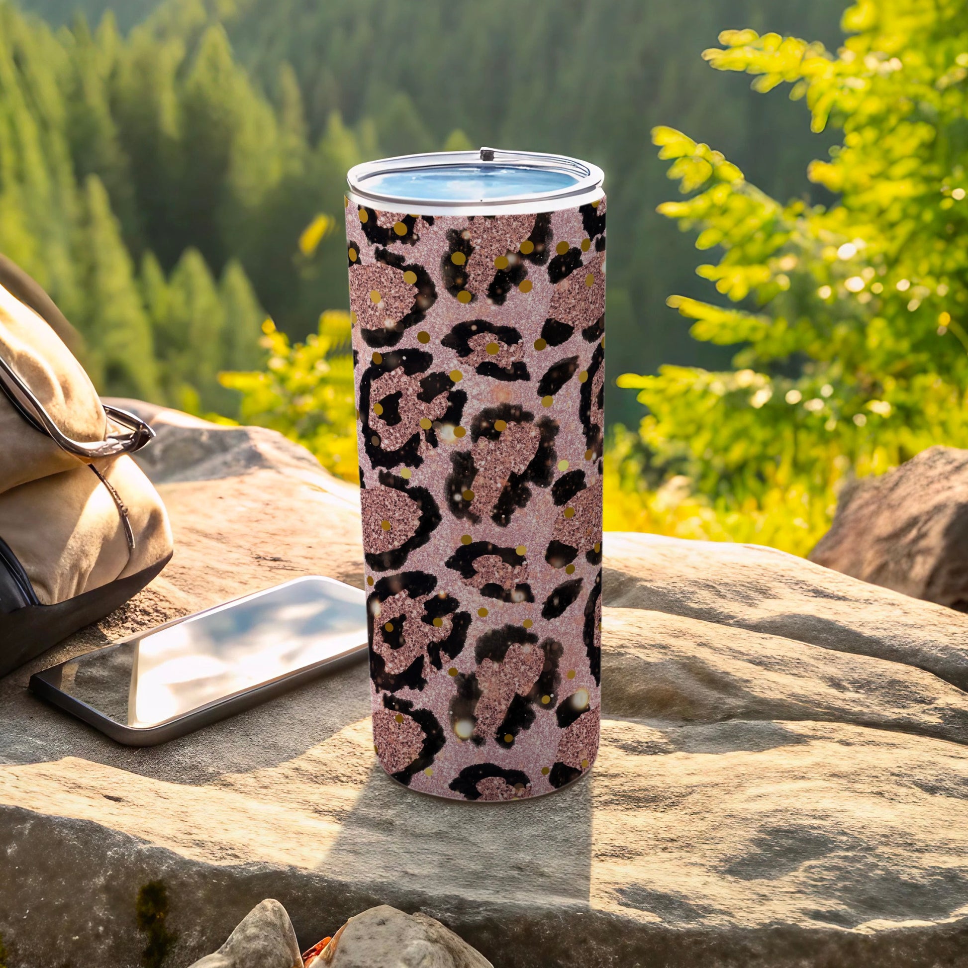 Glittery Leopard Print Insulated Travel Tumbler
