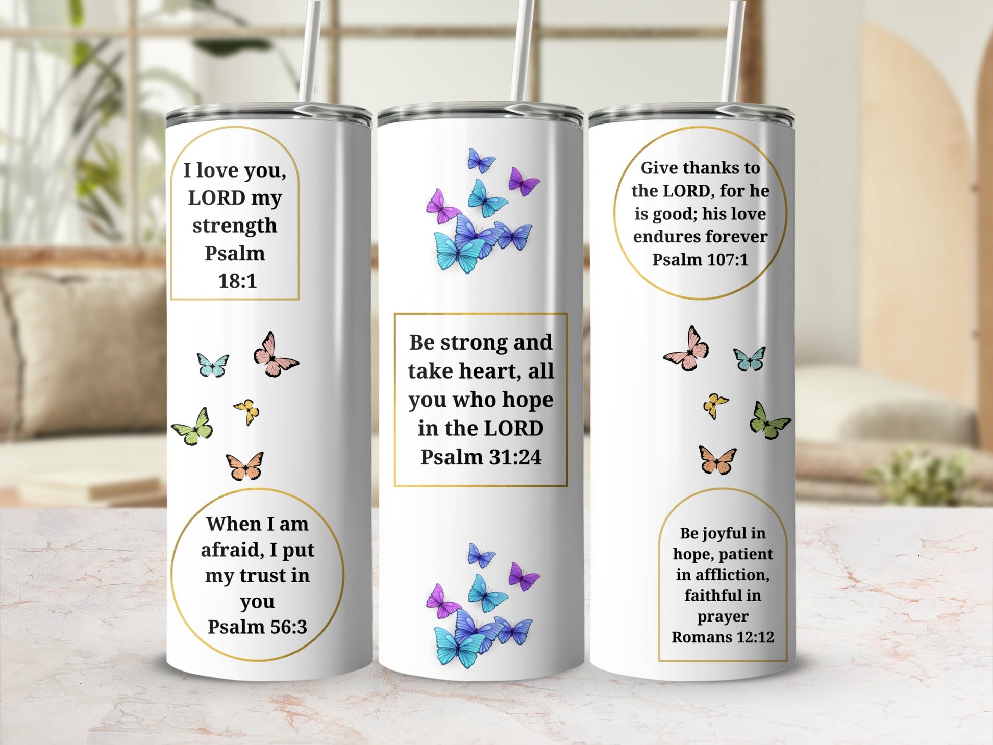 Inspirational Christian Quotes Tumbler Set with Butterflies