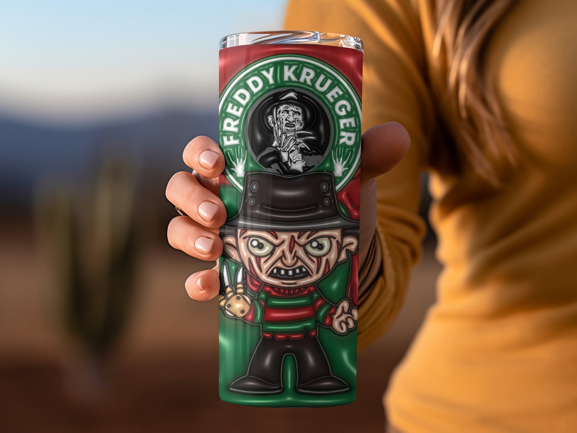 Freddy Krueger Cartoon Art Coffee Tumbler