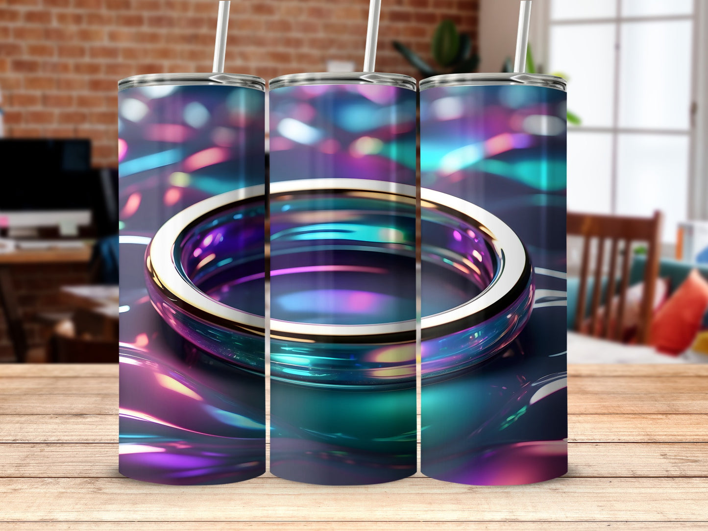 Iridescent Rings Vibrant Abstract Design Tumbler product type