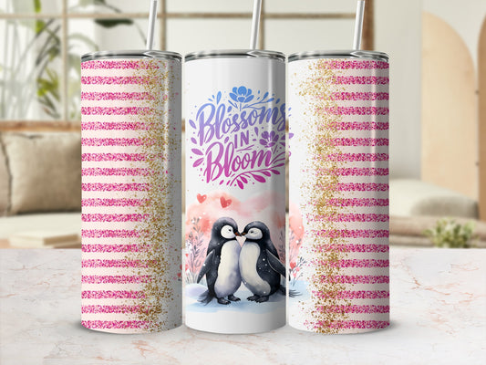 Blossoms in Bloom Penguin Striped Tumbler Cup