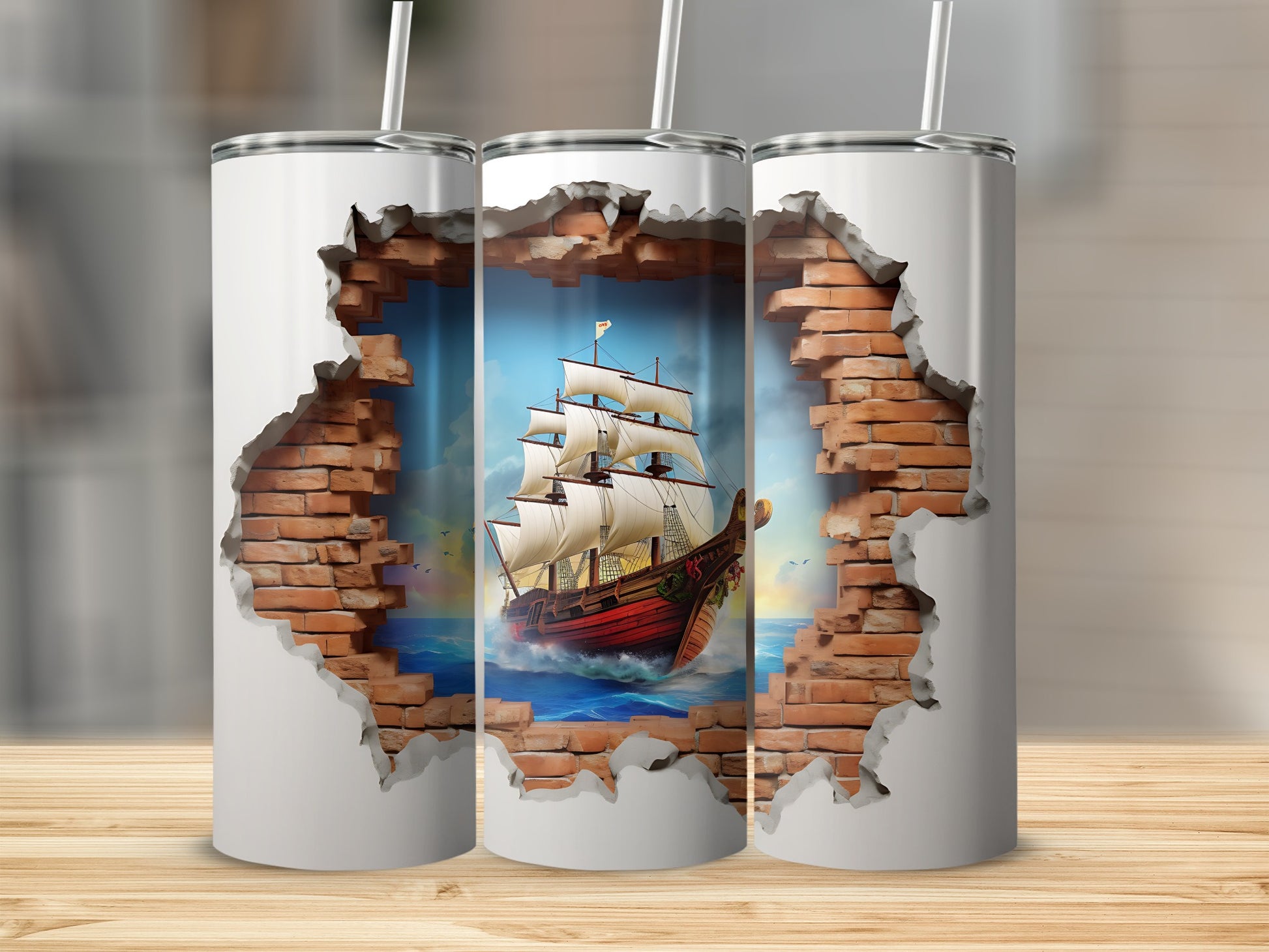 Stunning Ship in Brick Wall Art Tumbler Product