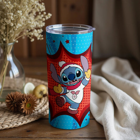Stitch Tumbler Featuring Santa Hat and Pop Art Design
