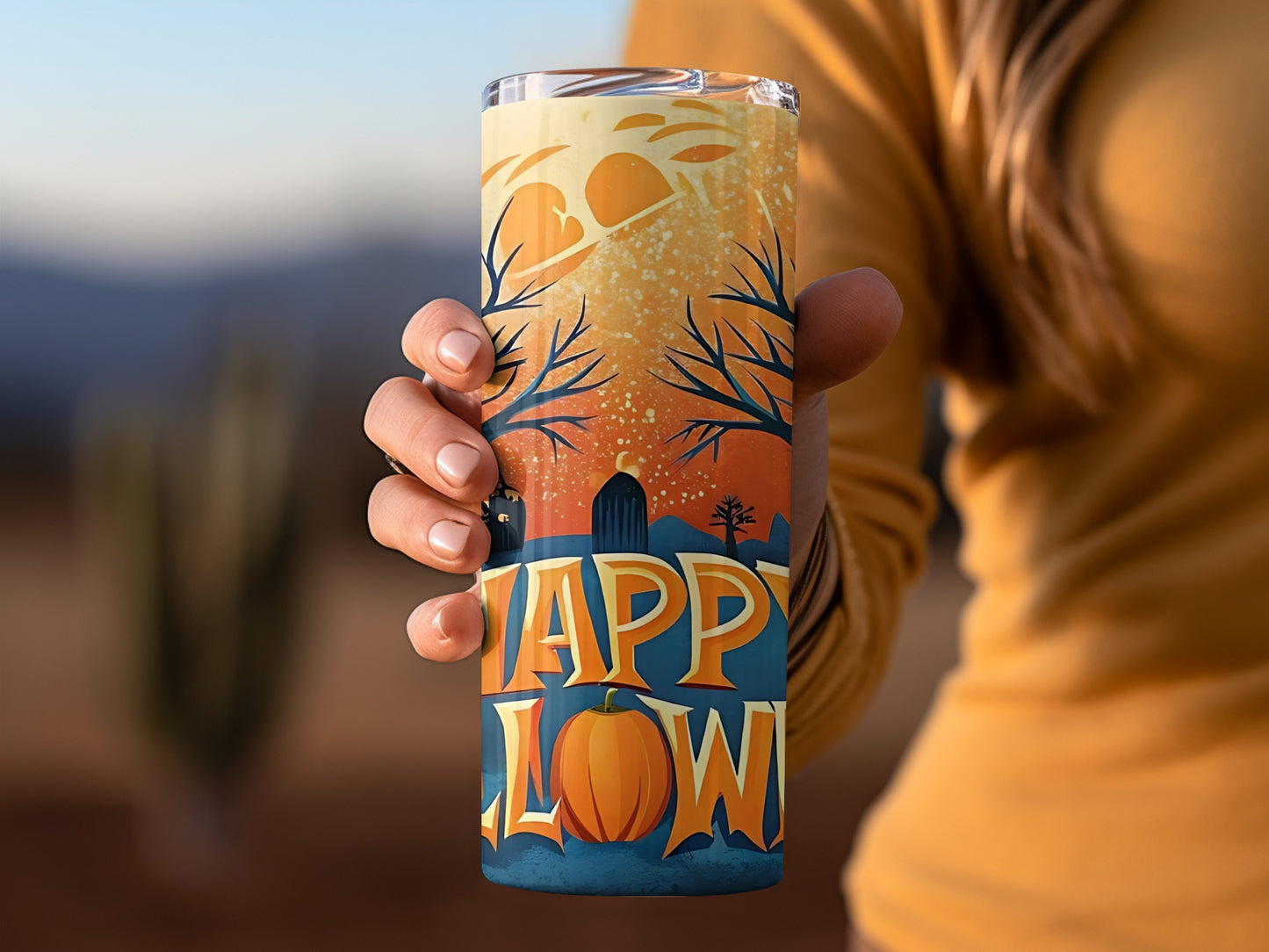 Happy Halloween Themed Tumbler with Spooky Design
