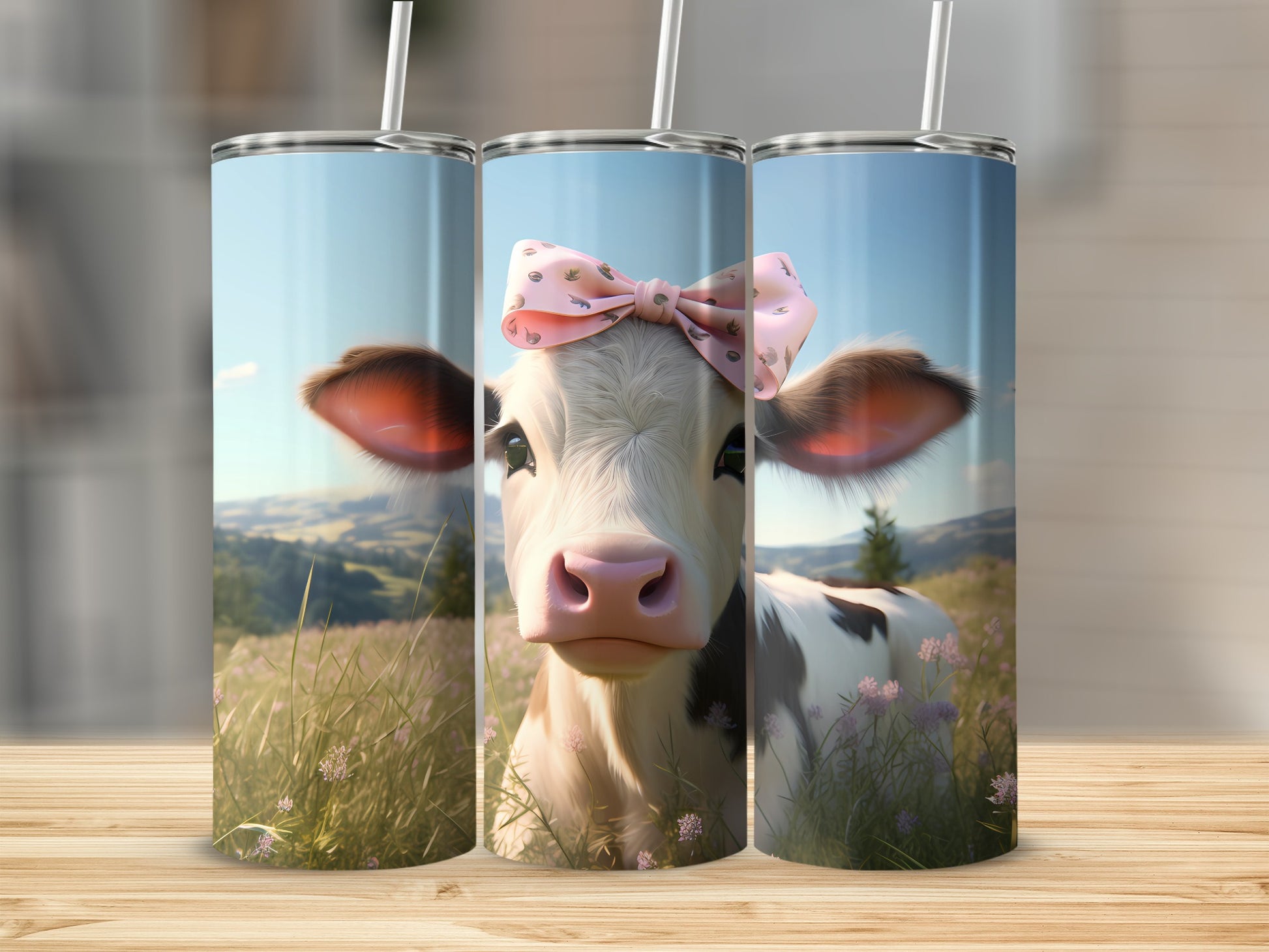 Adorable Calf Pink Bow Meadow Scene Tumbler product type