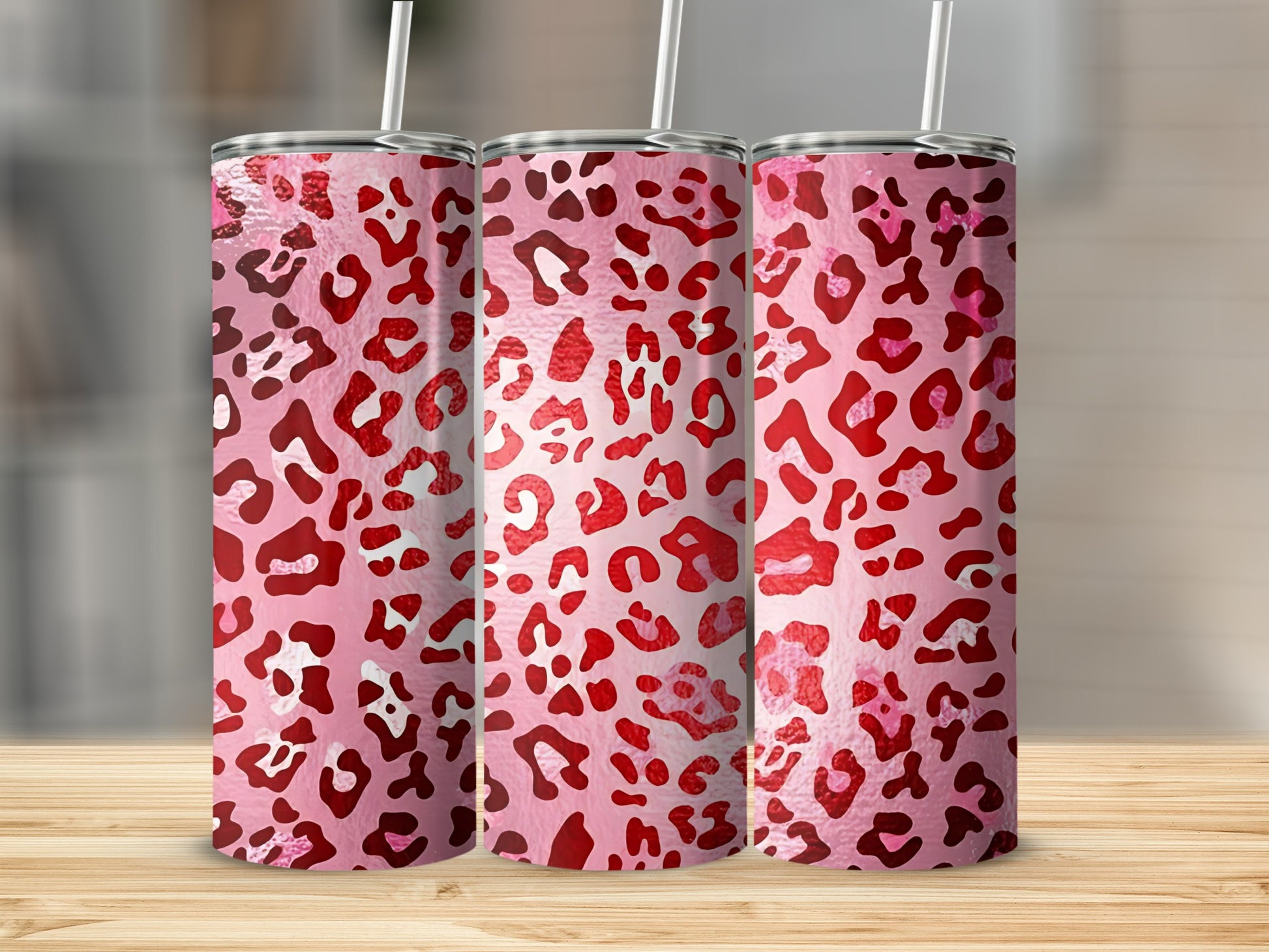 Pink Red Leopard Print Vacuum Insulated Tumbler Cup