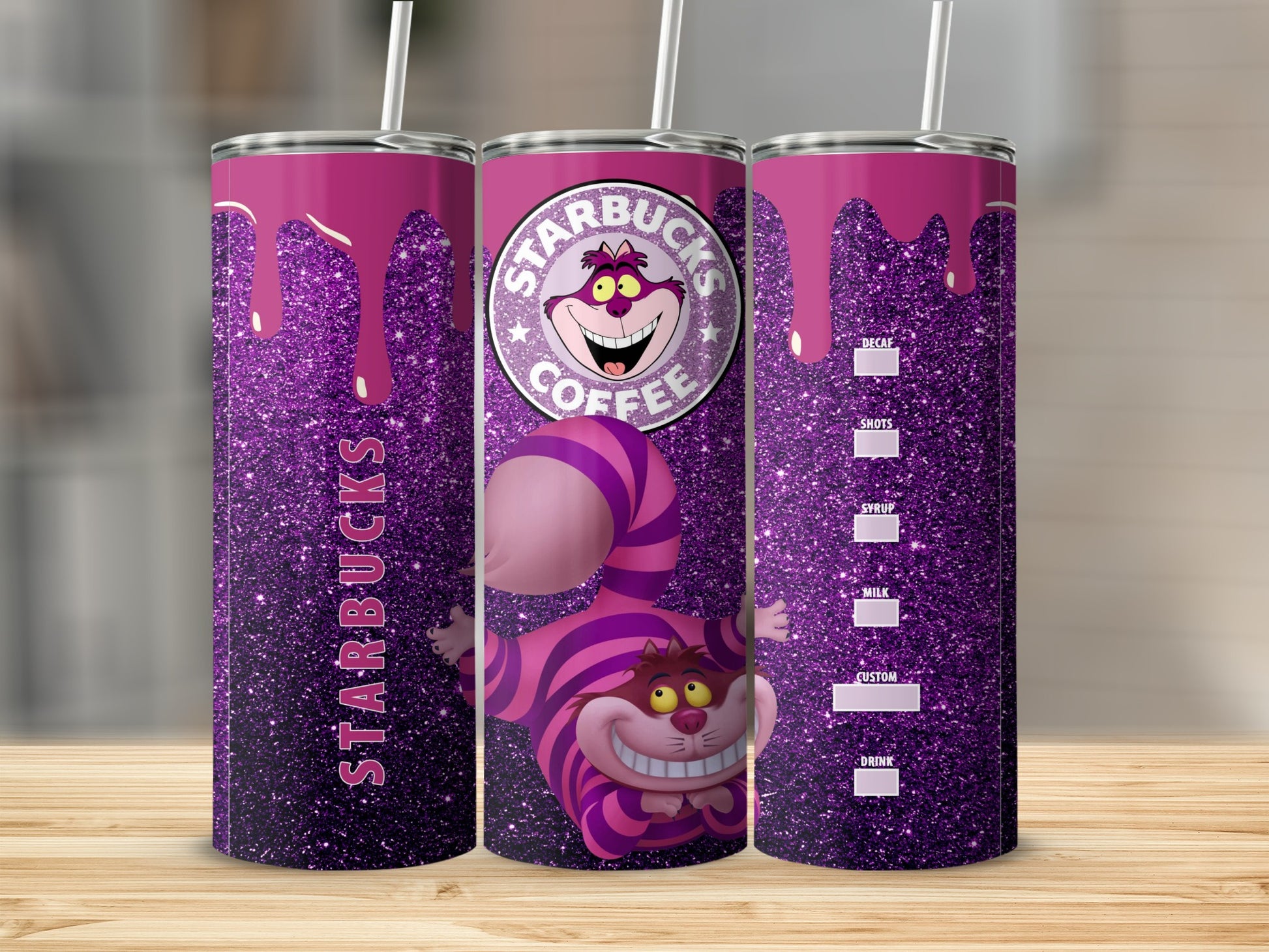 Starbucks Coffee Cat Design Glitter Tumbler with Straw