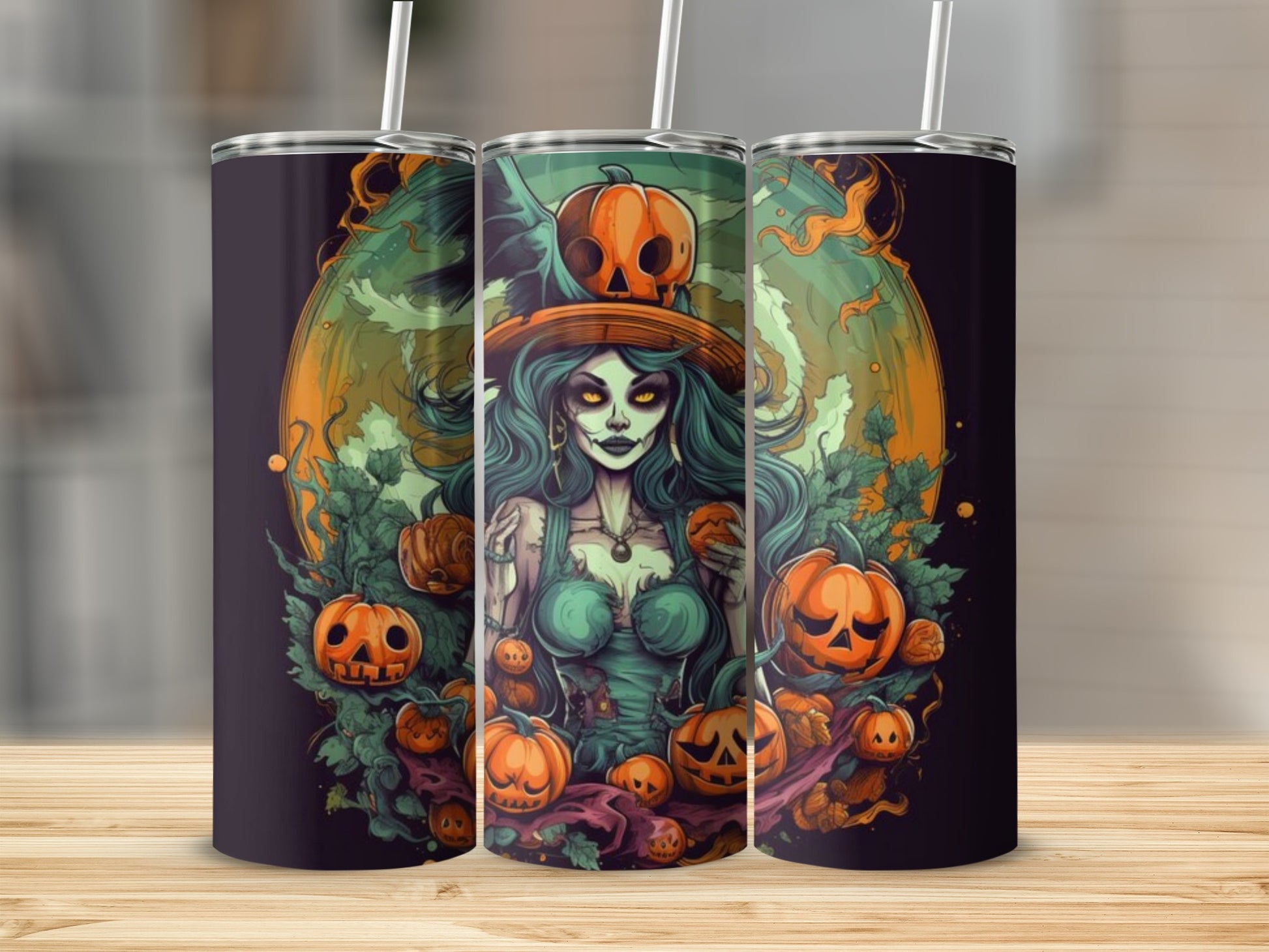 Halloween Witch with Pumpkins Tumbler for Spooky Vibes