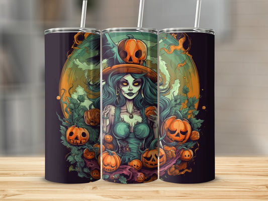 Halloween Witch with Pumpkins Tumbler for Spooky Vibes
