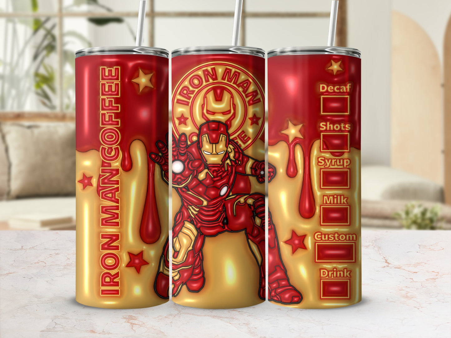 Iron Man Coffee Design Drink Tumbler 20oz