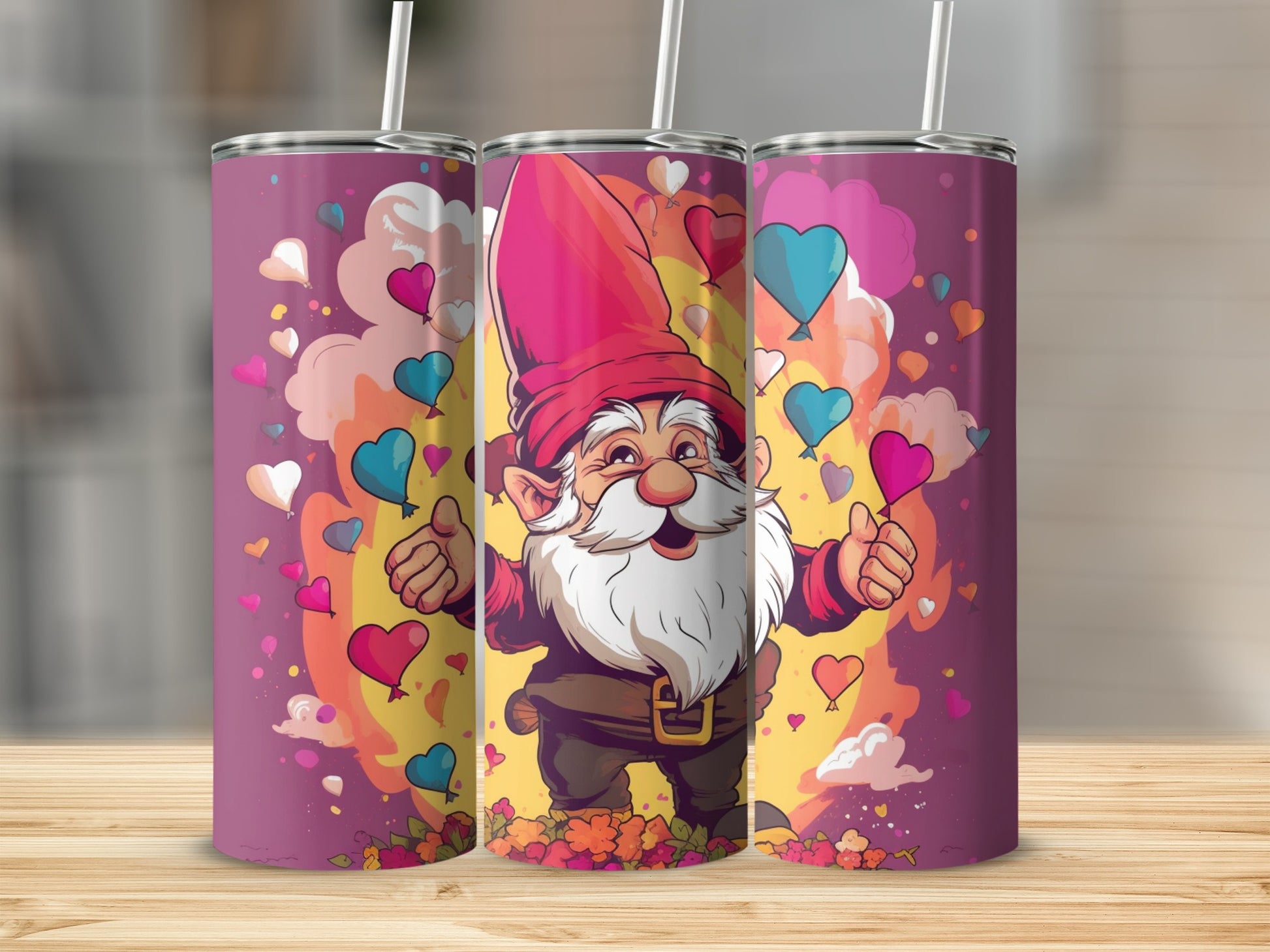 Adorable Gnome with Hearts Colorful Tumbler Design