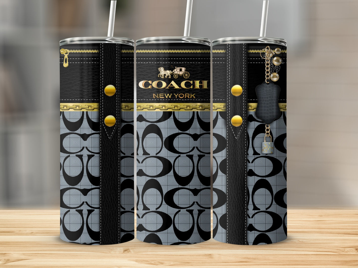 Coach New York Black and Gold Pattern Tumbler Cup
